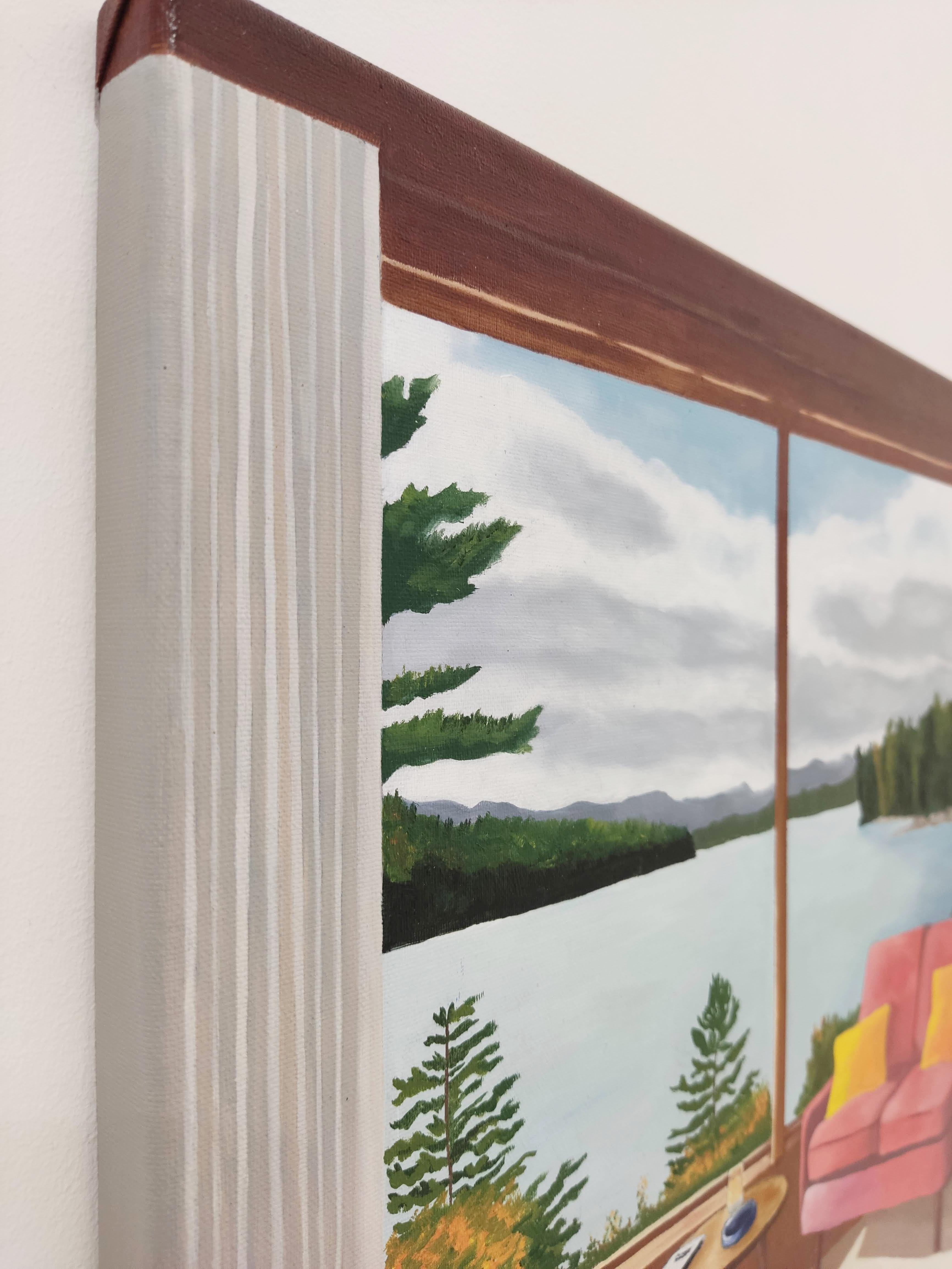 Fenêtre sur lac, Interior Painting, Oil on Canvas, Contemporary Landscape 6