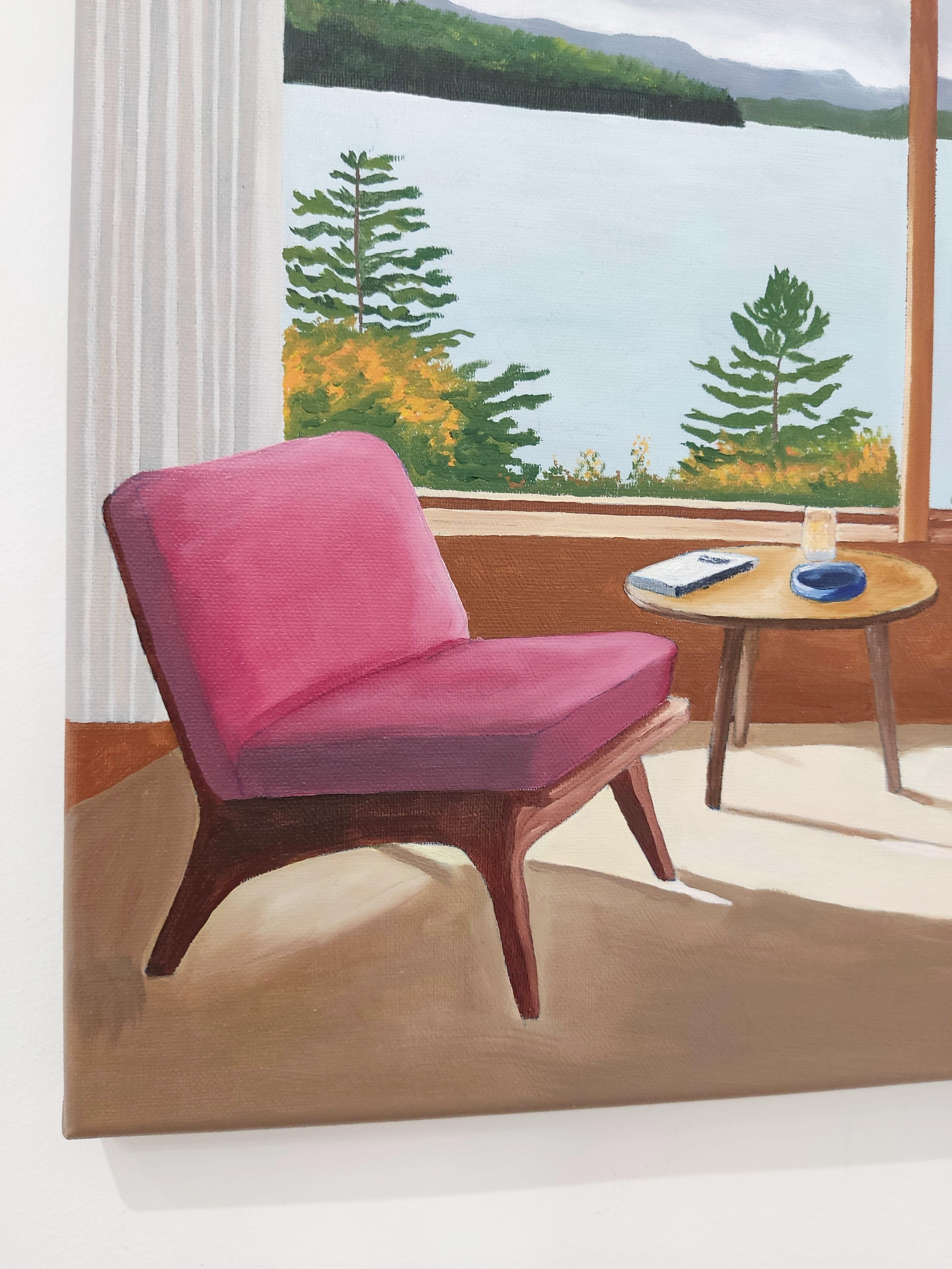Fenêtre sur lac, Interior Painting, Oil on Canvas, Contemporary Landscape 7