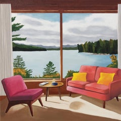 Window on the lake IV, Original Oil Painting Canvas, Interior, Modern Realism