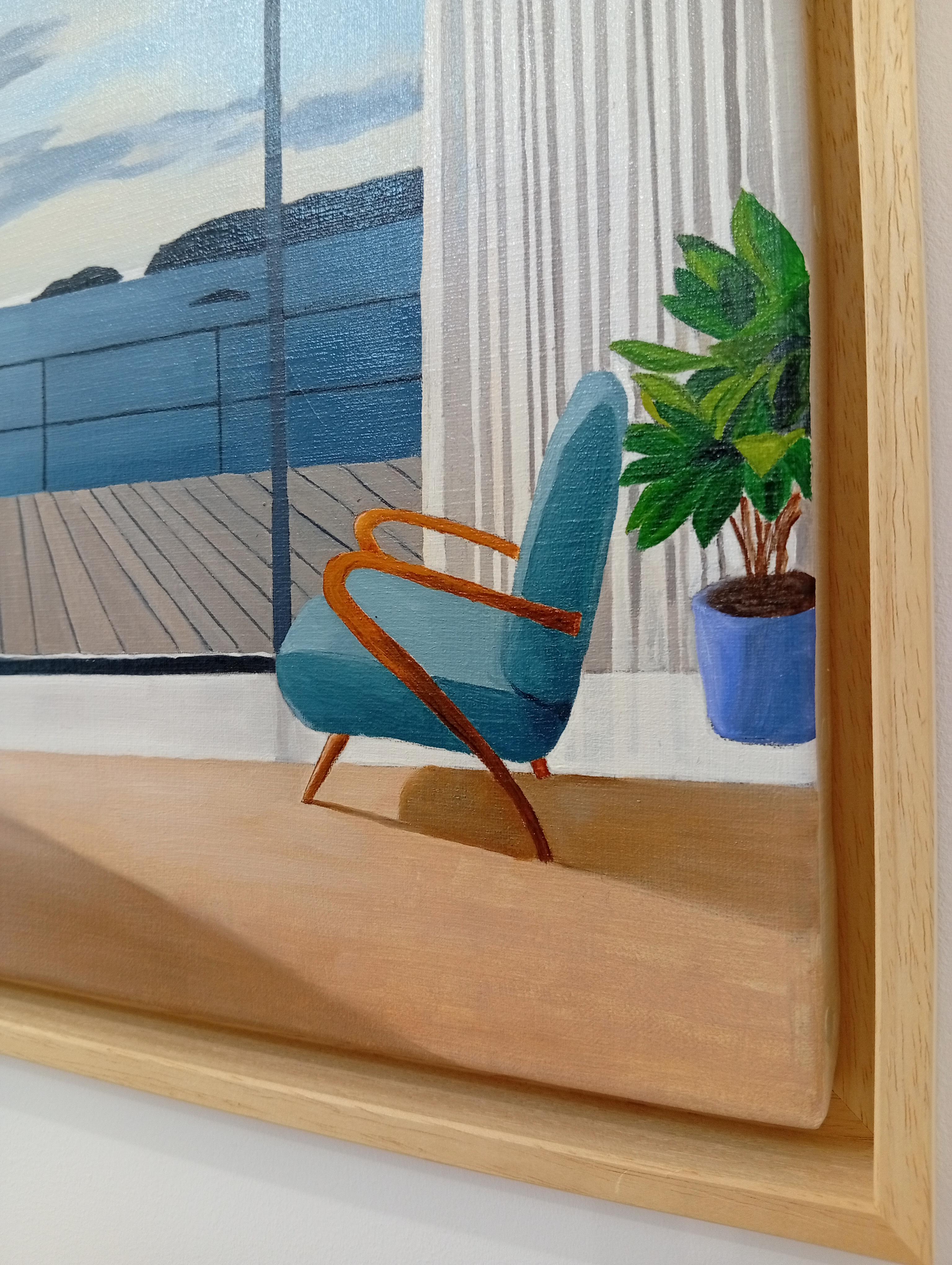 Window on the Sea, Oil painting, Interior with Seascape View, Living Room (Beige), Interior Painting, von Gabriel Riesnert