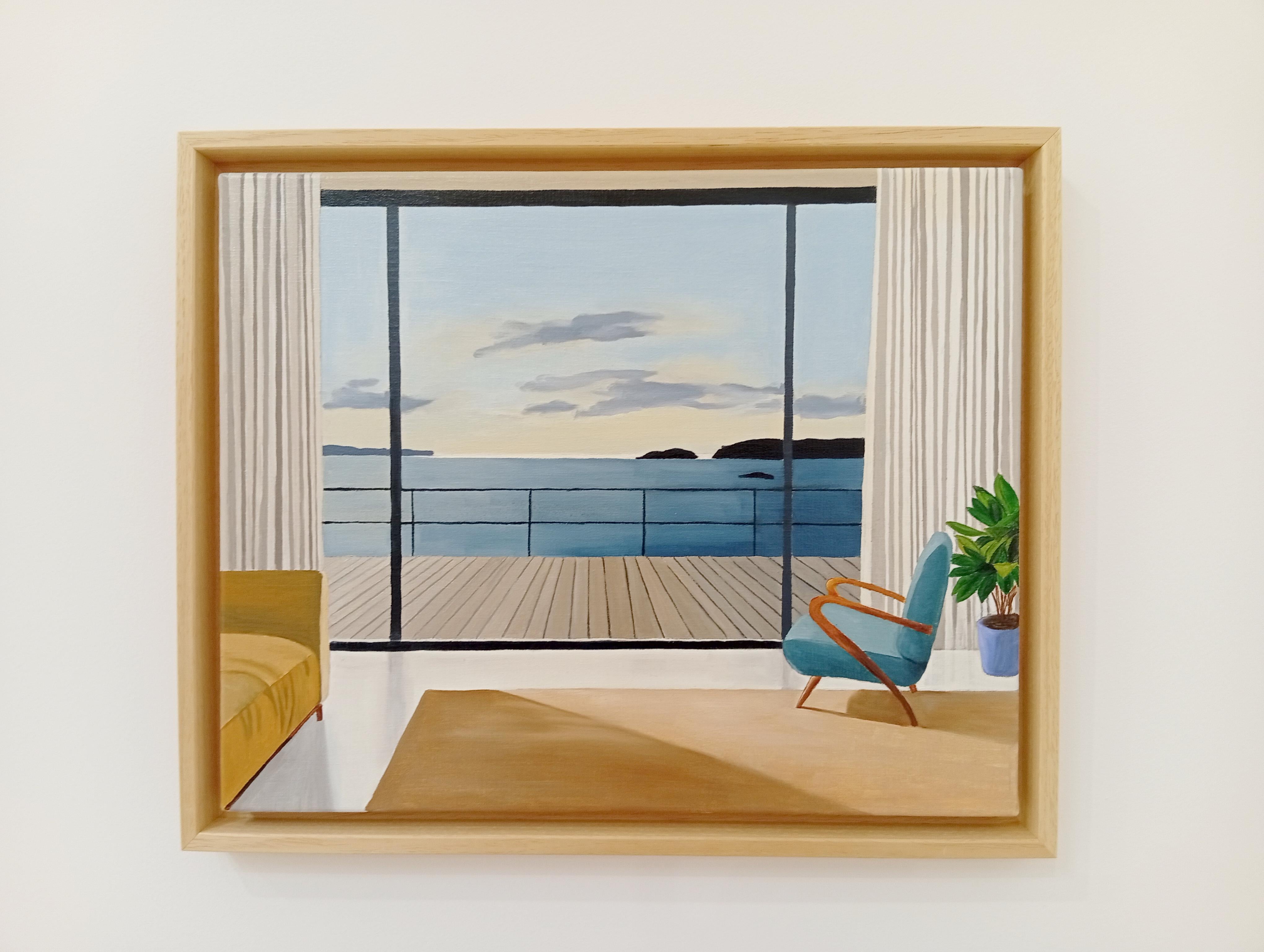 Arbeiten :  Original Ölgemälde, Handgefertigtes Kunstwerk, Unikat. Gerahmt in Solid Naturel Holz Schwimmer. Bereit zum Aufhängen.
Medium: Ölgemälde auf gespanntem Leinen.
Künstler : Gabriel Riesnert
Thema : Fenêtre sur mer (Titel )
Dieses leuchtende