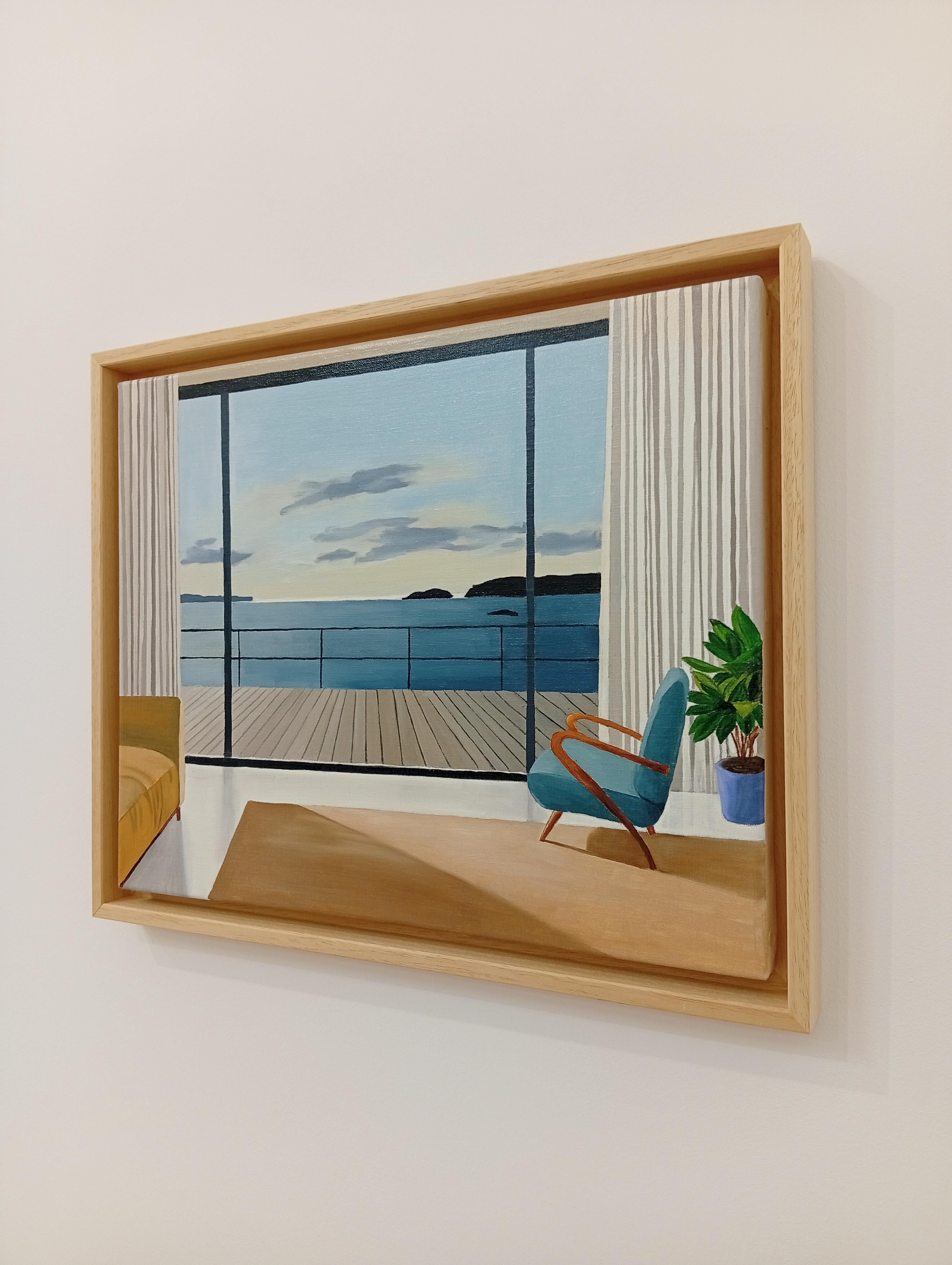 Window on the Sea, Oil painting, Interior with Seascape View, Living Room im Angebot 1