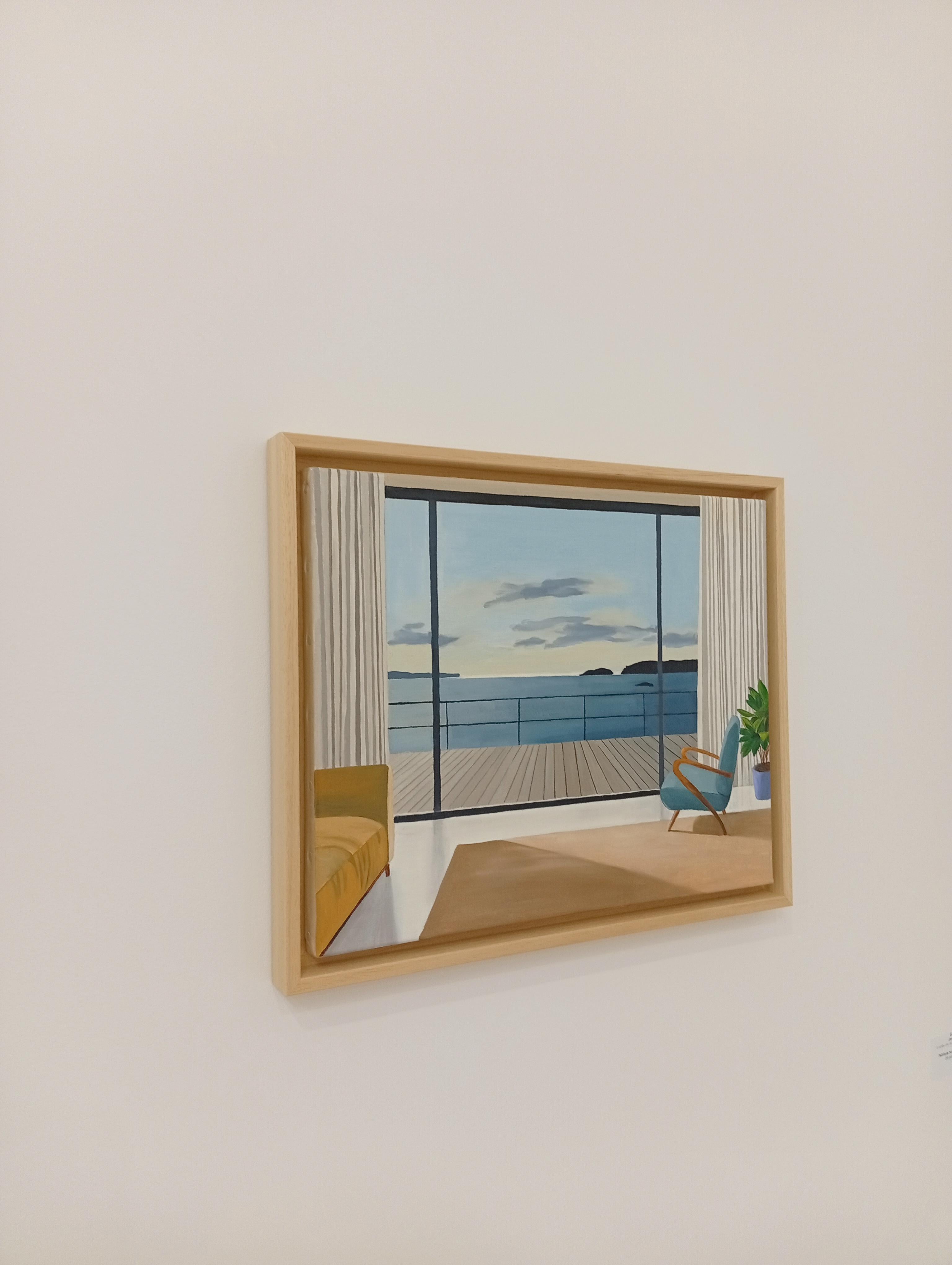 Window on the Sea, Oil painting, Interior with Seascape View, Living Room im Angebot 2