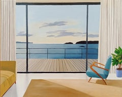 Window on the Sea, Oil on Linen, Contemporary Sea View Living Room with Armchair