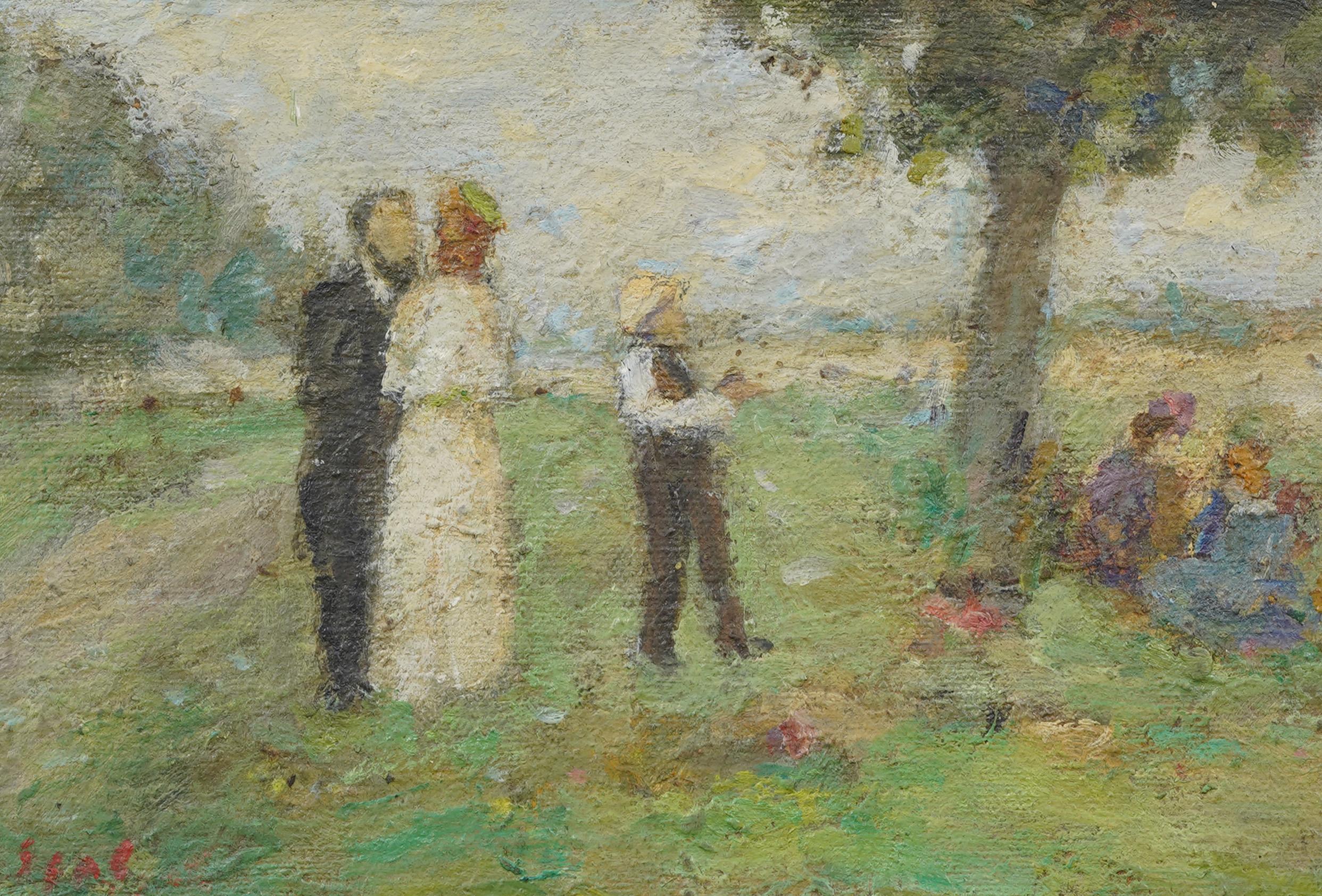 Antique French Impressionist Family Portrait Landscape Signed Oil Painting (dipinto a olio) in vendita 2