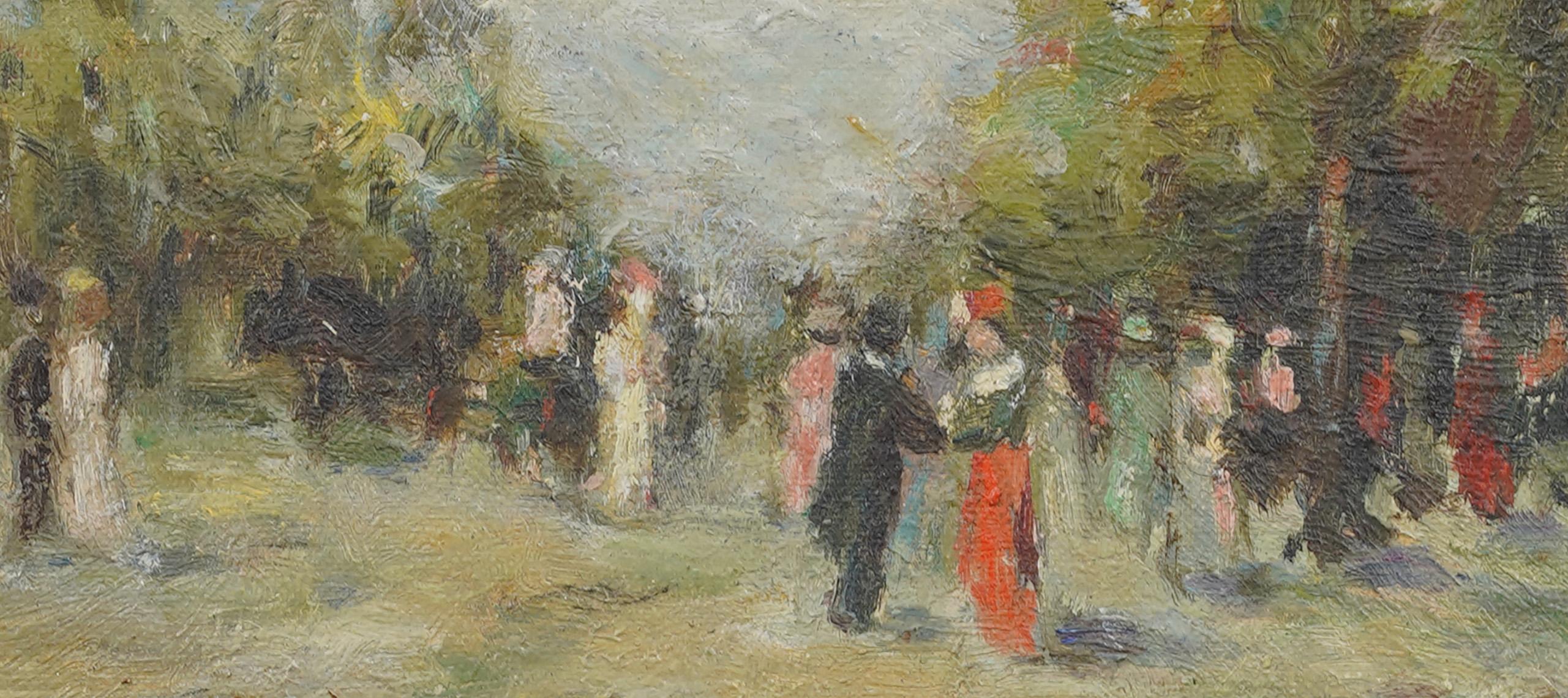 Antique French Impressionist Signed Park Landscape Detailed Original Painting For Sale 2