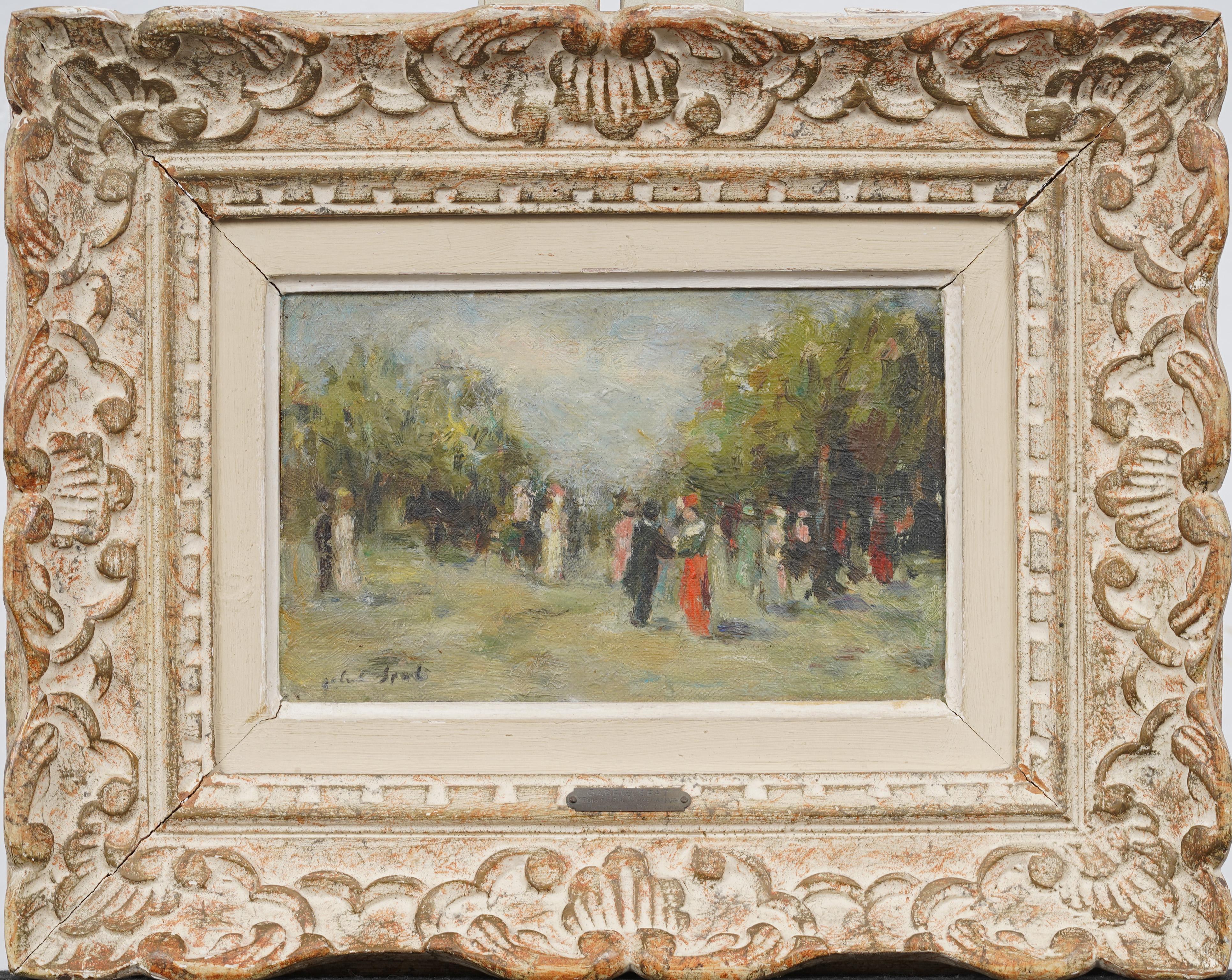 Gabriel Spat Landscape Painting - Antique French Impressionist Signed Park Landscape Detailed Original Painting