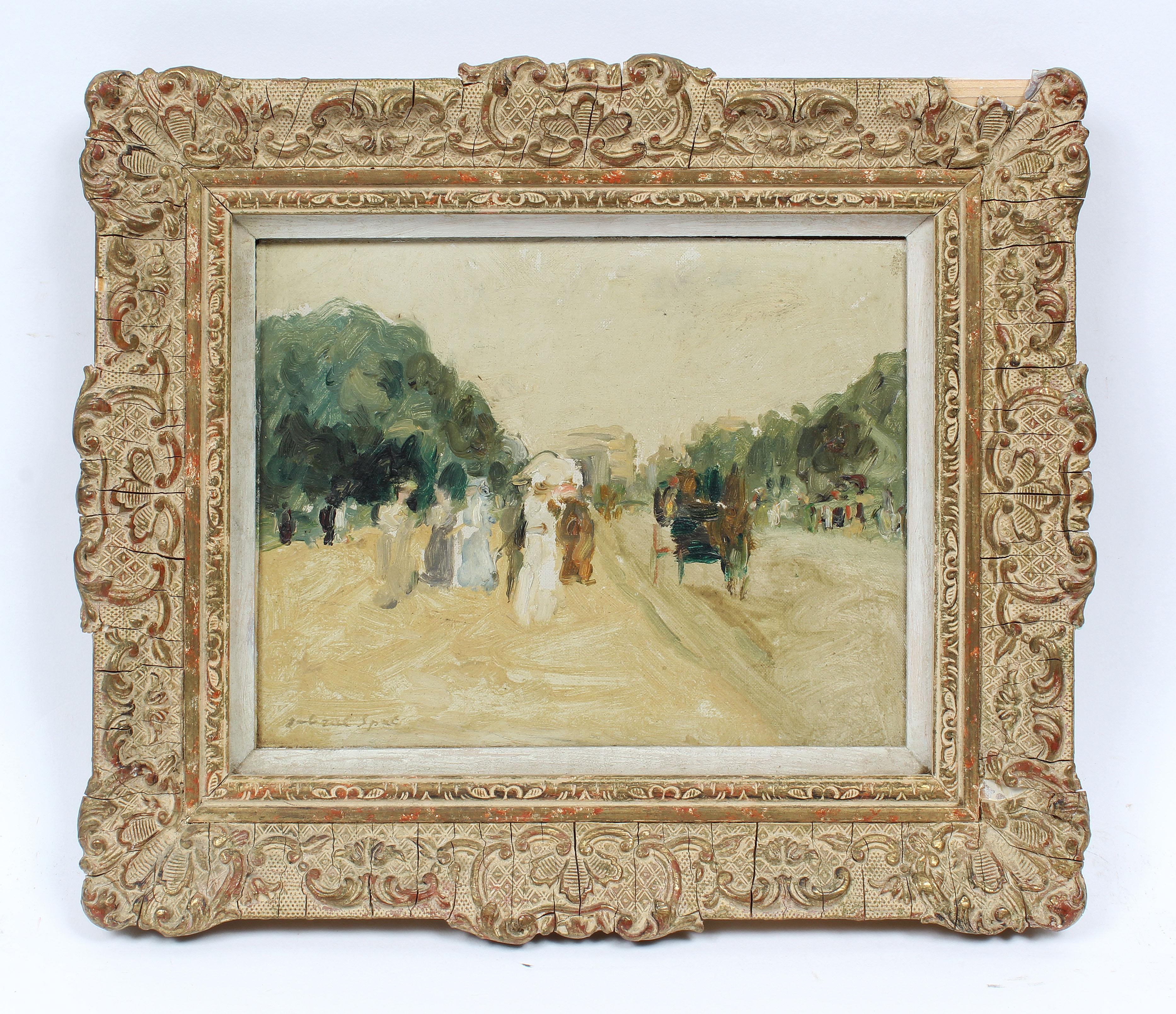 Antique Impressionist Paris Cityscape Street View Oil Painting by Gabriel Spat 1