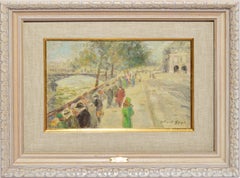 Antique Impressionist Paris Street View Oil Painting by Gabriel Spat