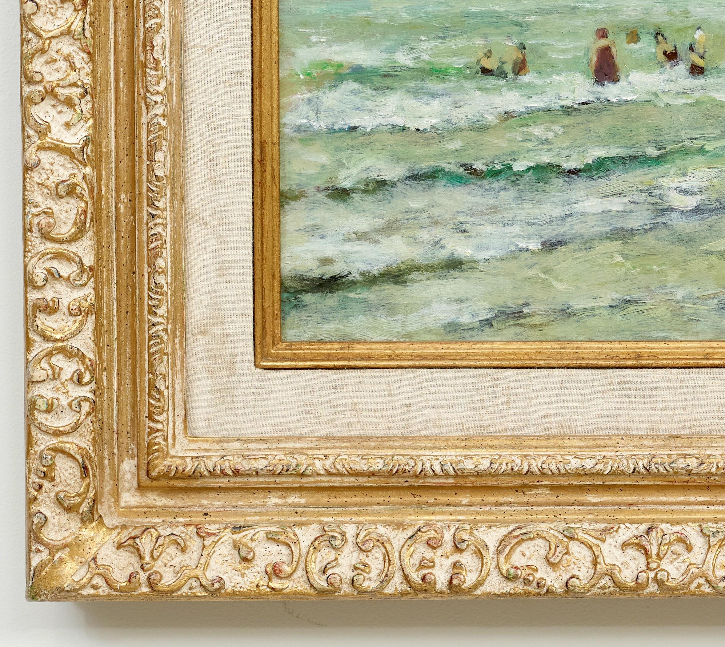 Apres Midi sur la Plage Impressionist Seascape Figurative painting, waves, green For Sale 1