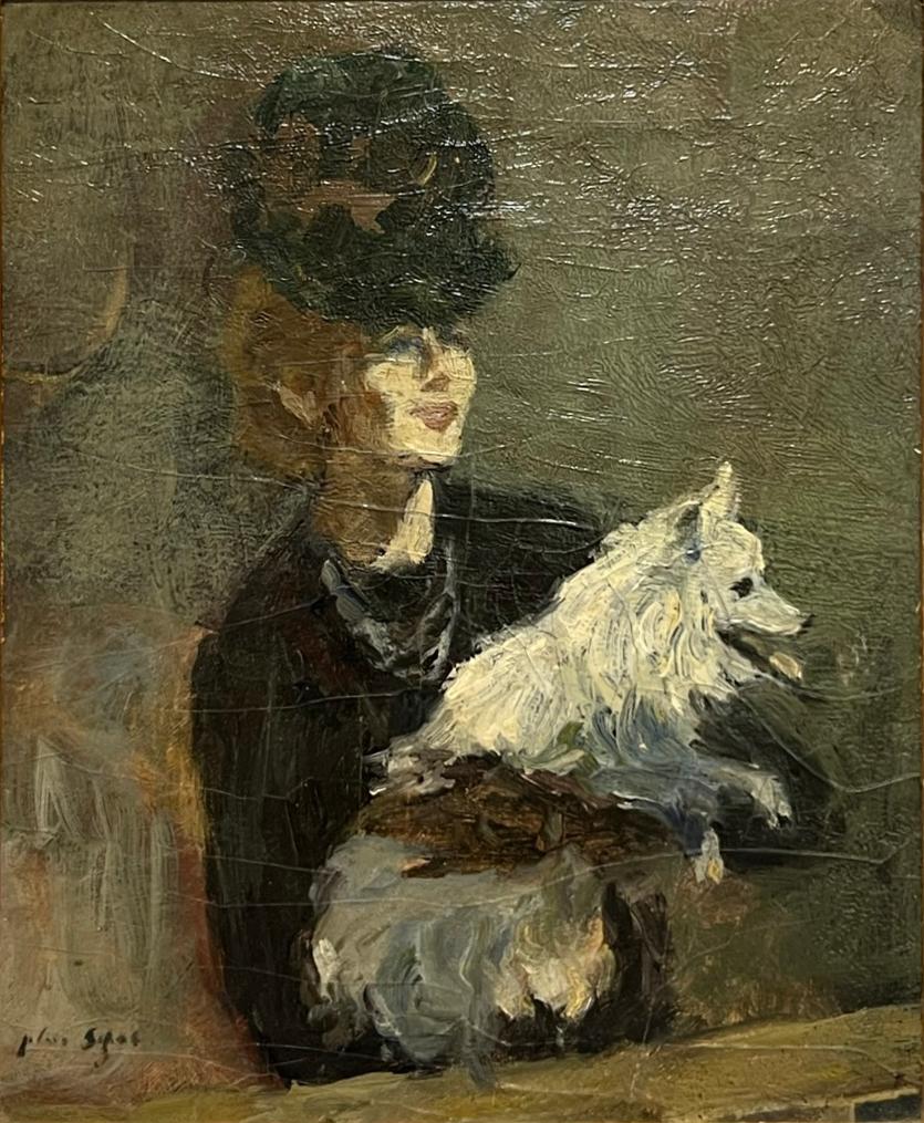 French Impressionist GABRIEL SPAT Opilent Woman w/ Dog FIFFI - Painting by Gabriel Spat