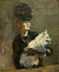 Französischer Impressionist GABRIEL SPAT Opilente Frau mit Hund FIFFI
