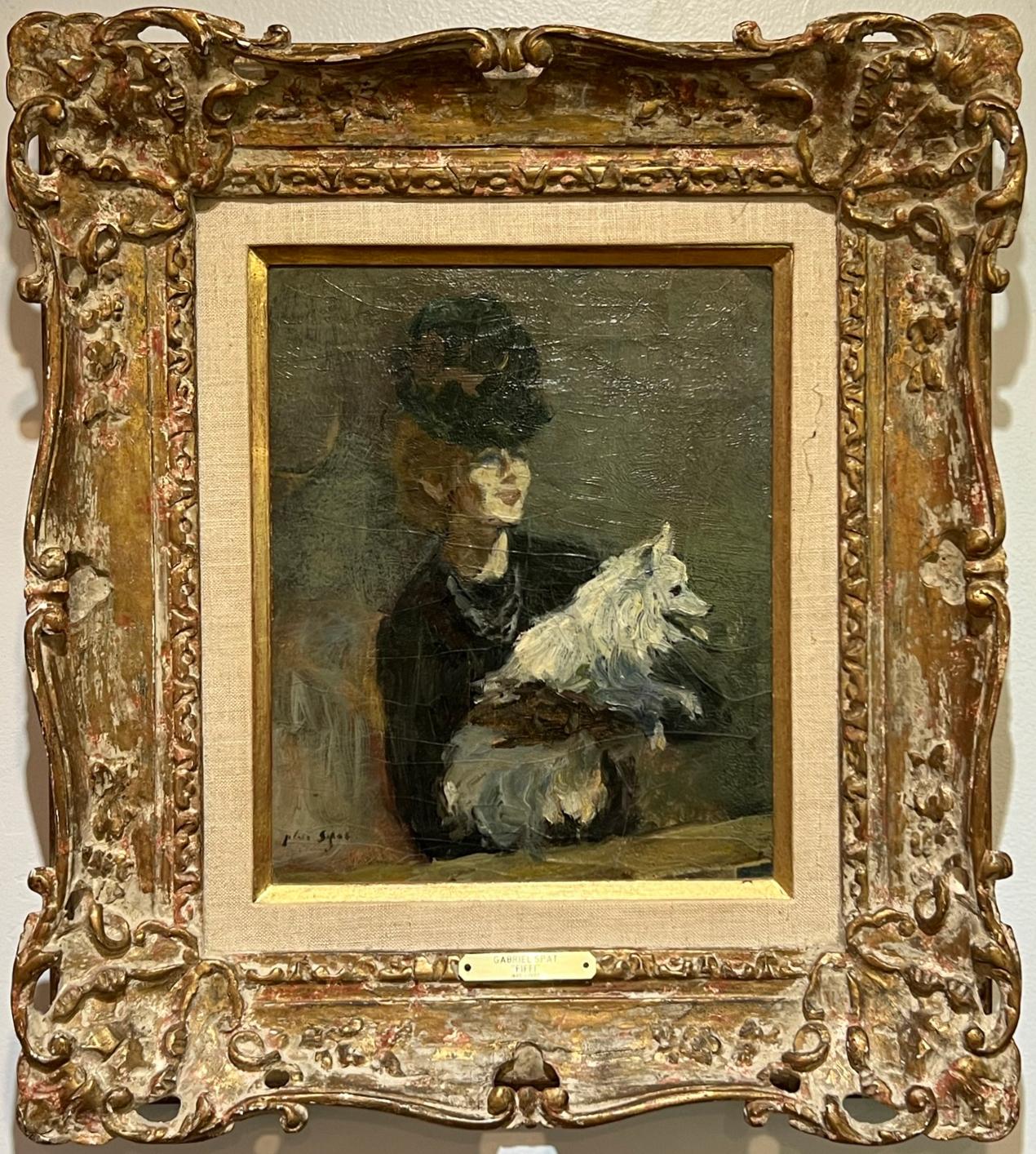 Gabriel Spat Portrait Painting - French Impressionist GABRIEL SPAT Opilent Woman w/ Dog FIFFI