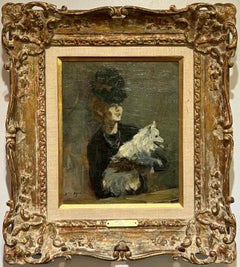 Antique French Impressionist GABRIEL SPAT Opilent Woman w/ Dog FIFFI