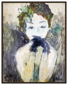 Gabriel Spat Original Oil Painting on Canvas Board Signed Female Portrait Art