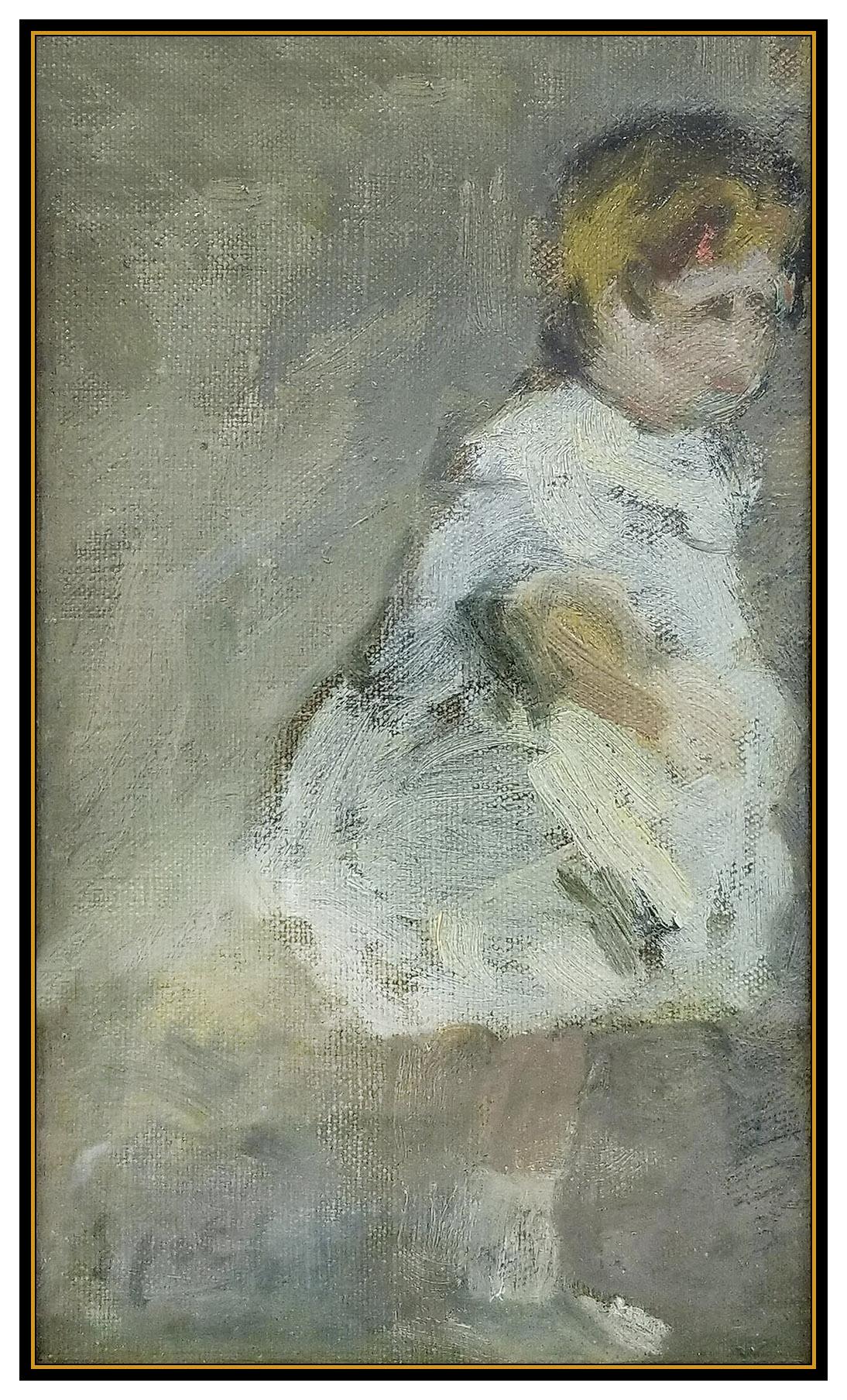Gabriel Spat Original Painting Oil on Canvas Board Signed Child Portrait Artwork For Sale 1