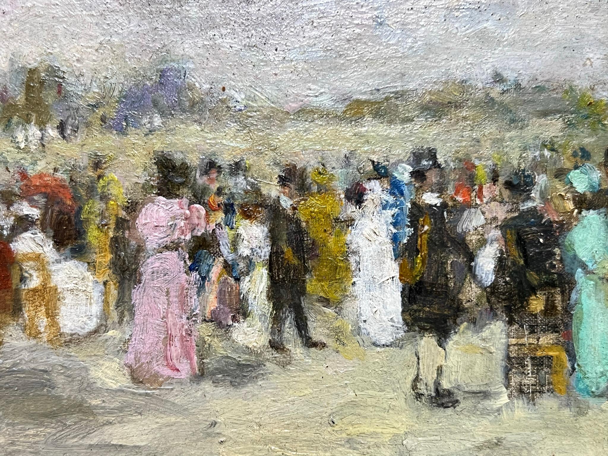 LONGCHAMP JOCKEY Impressionist HORSE Scene of High Society Figures at POLO Event - Painting by Gabriel Spat