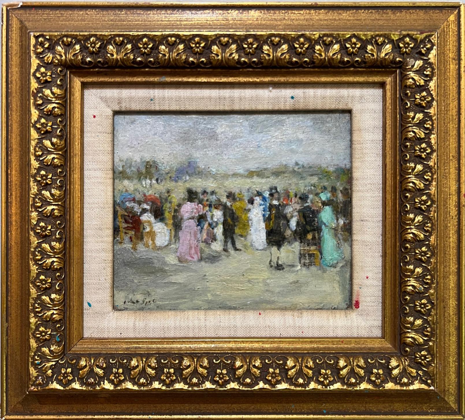 Gabriel Spat Portrait Painting - LONGCHAMP JOCKEY Impressionist HORSE Scene of High Society Figures at POLO Event