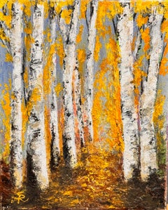 ""Birch Trees Forest" , Contemporary Oil Painting On Canvas, Palette Knife