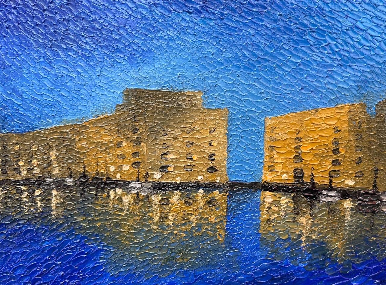 “Night in Malaga Petrino” , Oil Painting On Canvas, Textured, Embossed, Unique For Sale 2