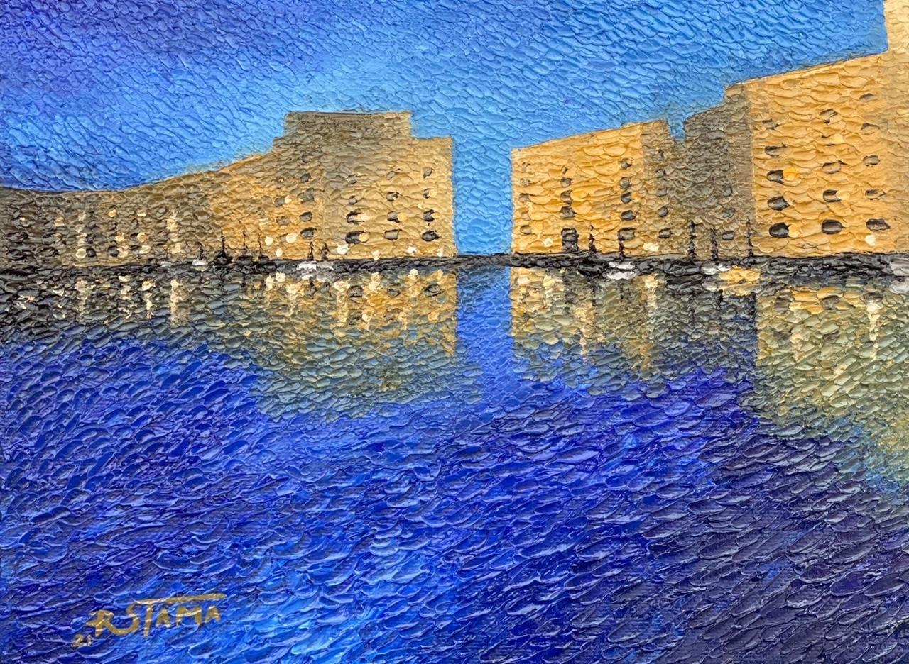 “Night in Malaga Petrino” , Oil Painting On Canvas, Textured, Embossed, Unique For Sale 3