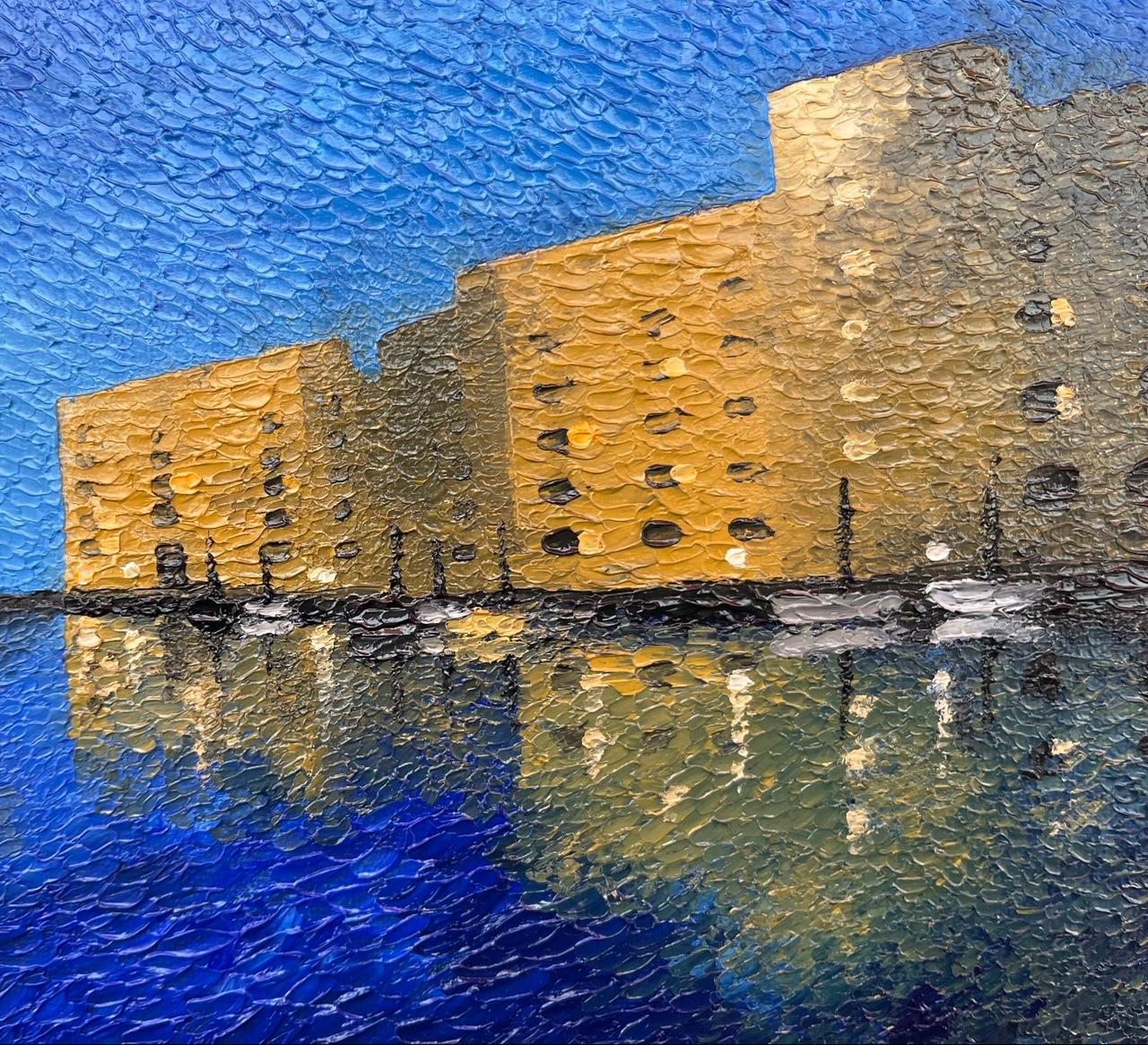 “Night in Malaga Petrino” , Oil Painting On Canvas, Textured, Embossed, Unique For Sale 4