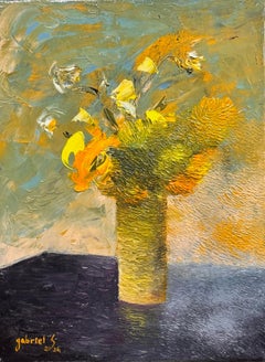 "Yellow Tulips Petrino" Contemporary Oil Painting On Canvas, Petrino Style Textu