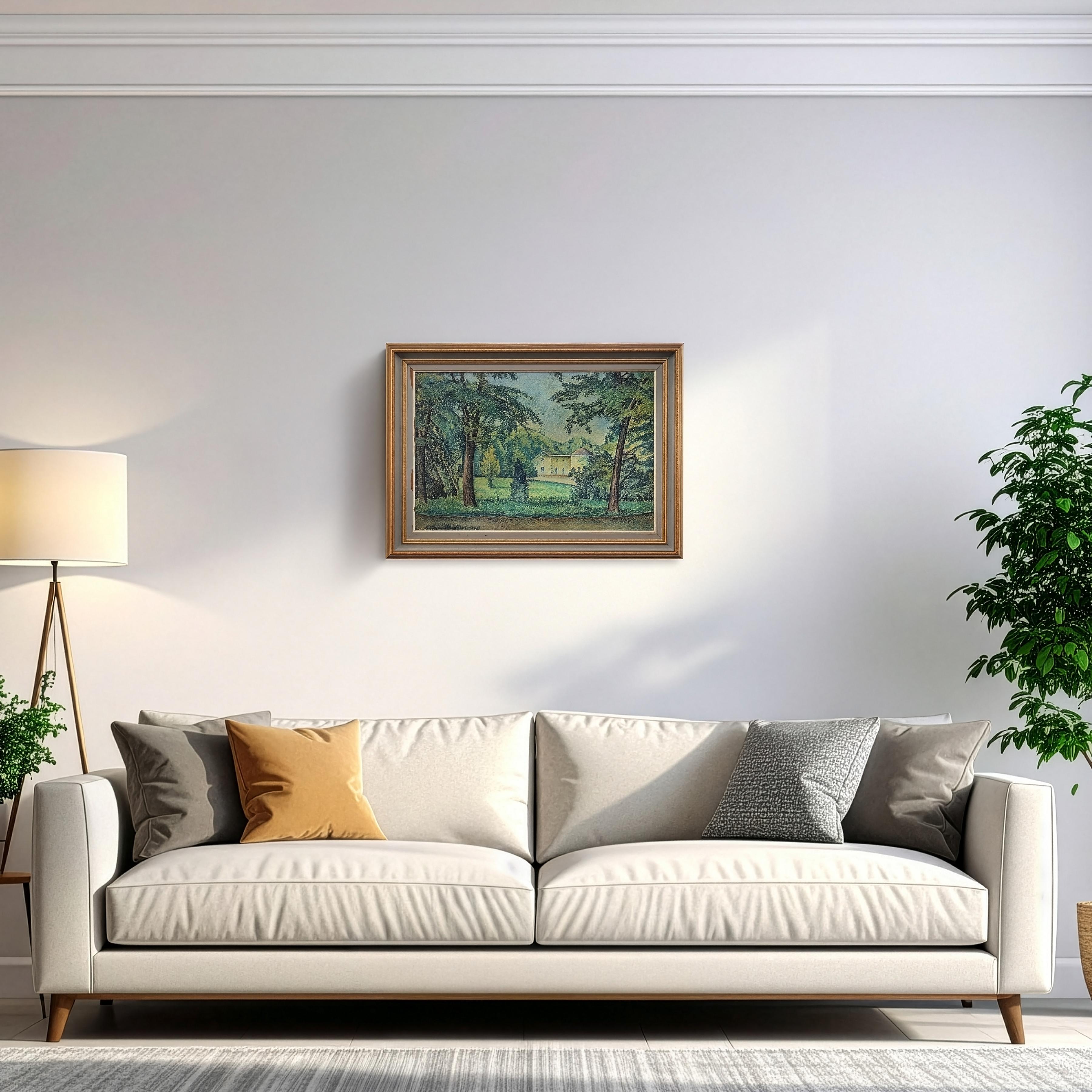 1915 Original Swedish Post Impressionist Oil Painting Park Scene Framed Signed For Sale 8