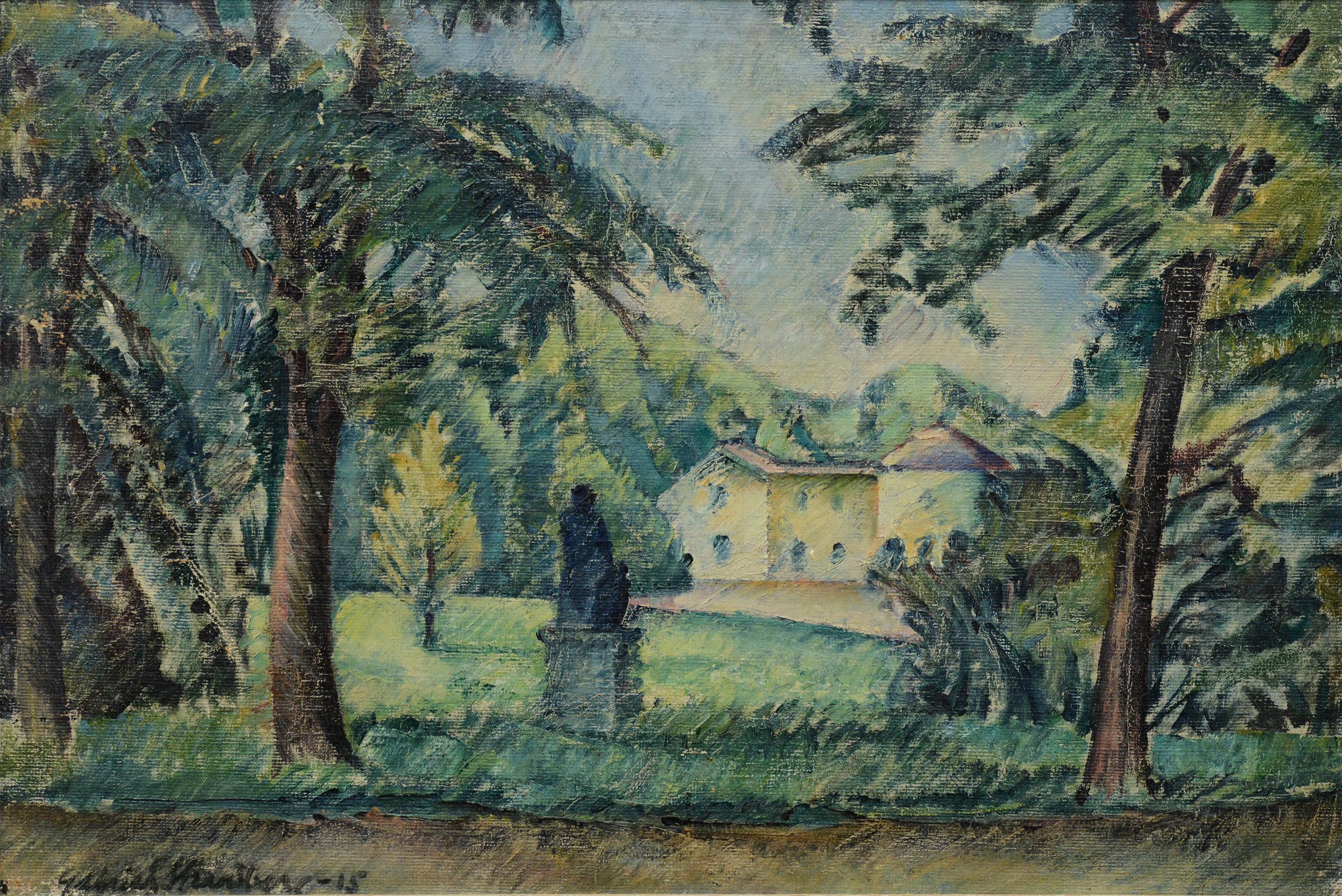 1915 Original Swedish Post Impressionist Oil Painting Park Scene Framed Signed - Brown Landscape Painting by Gabriel Strandberg 