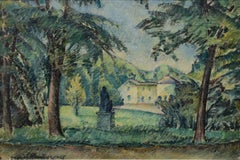 1915 Original Swedish Post Impressionist Oil Painting Park Scene Framed Signed