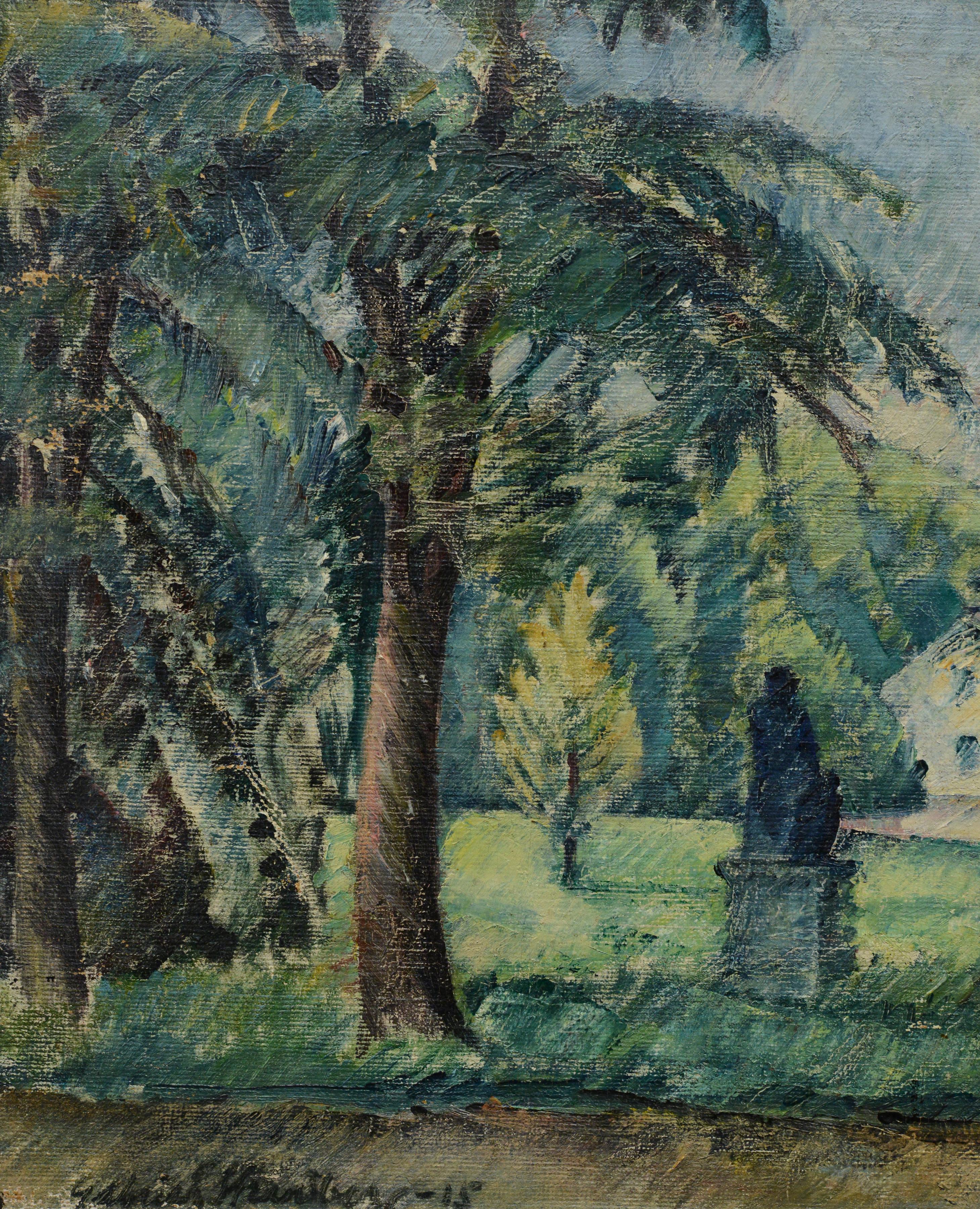 Immerse yourself in the serene world of lyrical landscape painting, rendered in the post-impressionist manner by Swedish artist Gabriel Strandberg. This work reveals Strandberg's full artistic versatility, departing from his stark urban portraits to