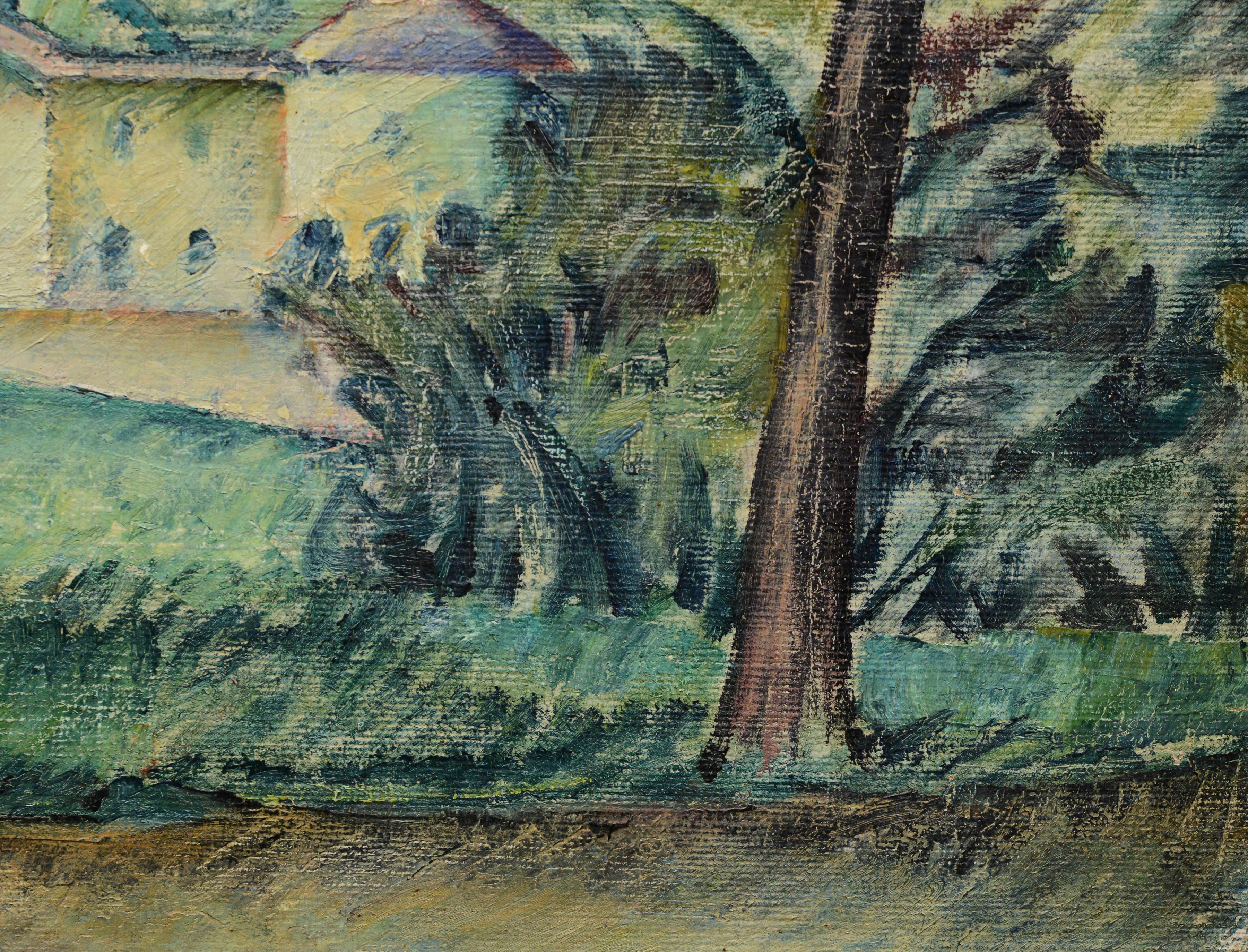 1915 Original Swedish Post Impressionist Oil Painting Park Scene Framed Signed For Sale 3