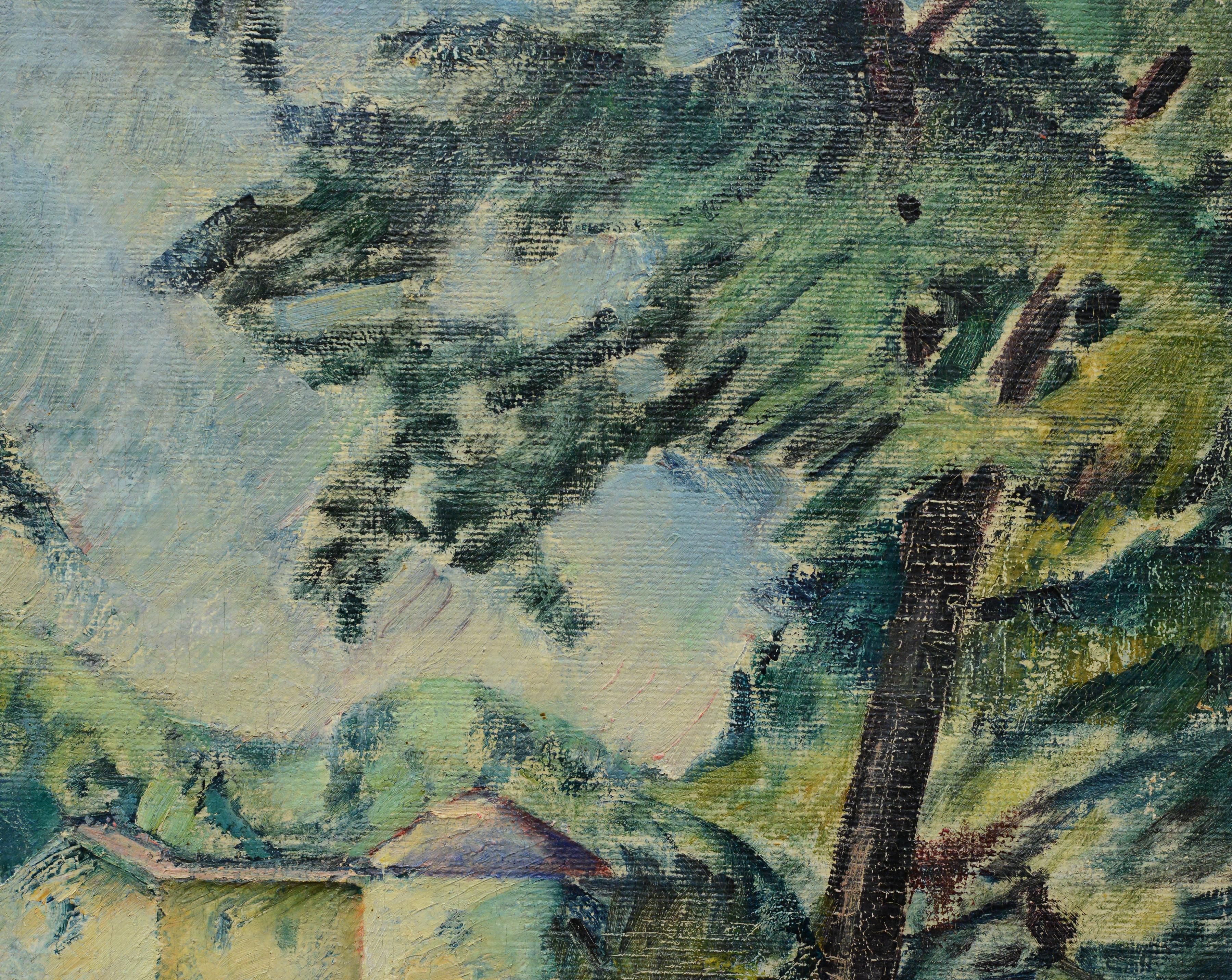 1915 Original Swedish Post Impressionist Oil Painting Park Scene Framed Signed For Sale 4