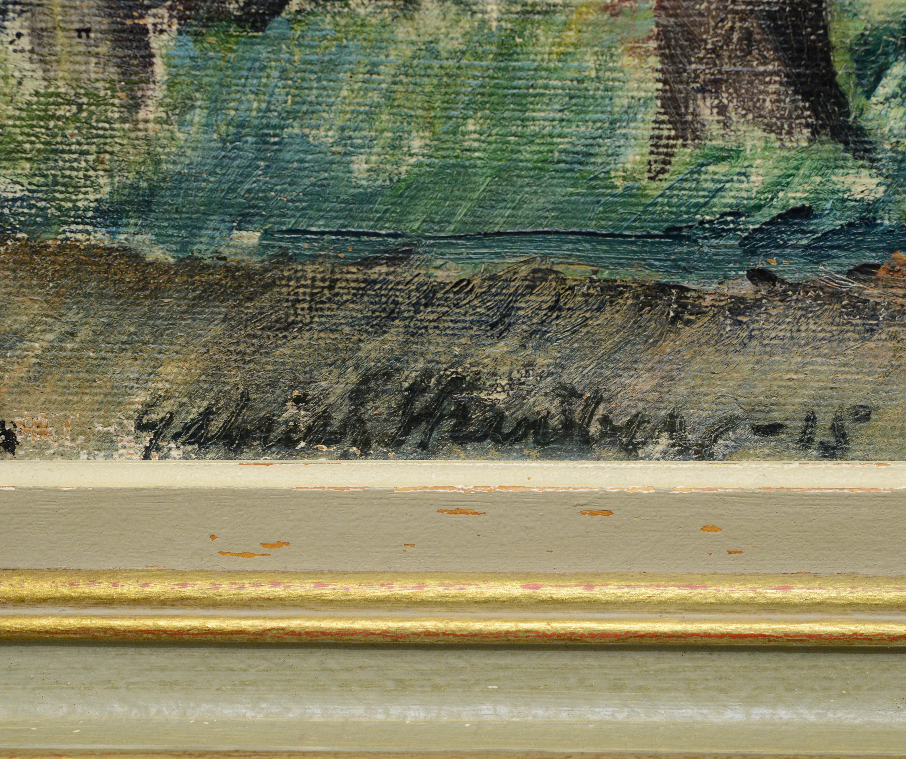 1915 Original Swedish Post Impressionist Oil Painting Park Scene Framed Signed For Sale 5