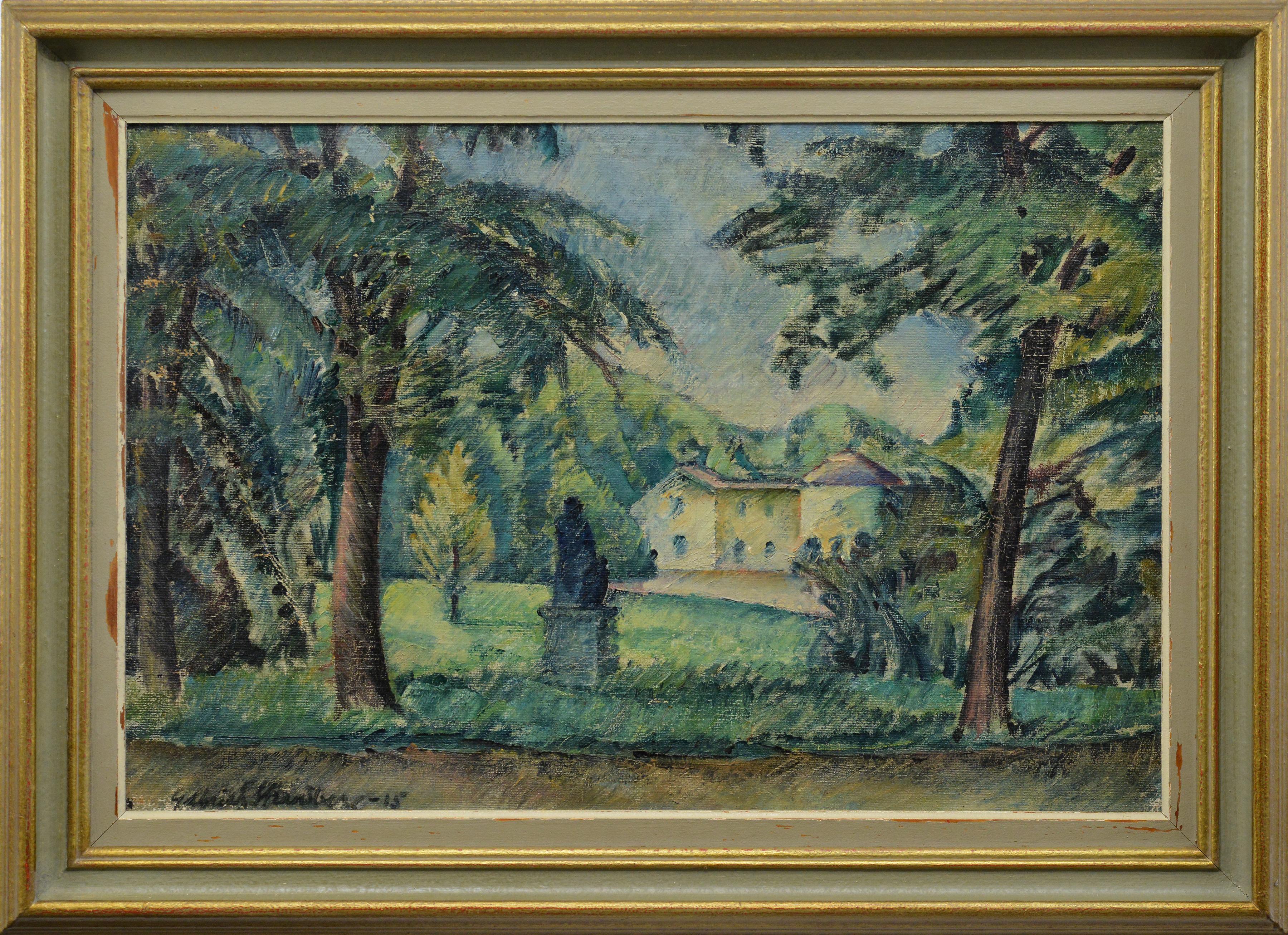 Gabriel Strandberg  Landscape Painting - 1915 Original Swedish Post Impressionist Oil Painting Park Scene Framed Signed
