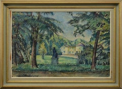 1915 Original Swedish Post Impressionist Oil Painting Park Scene Framed Signed