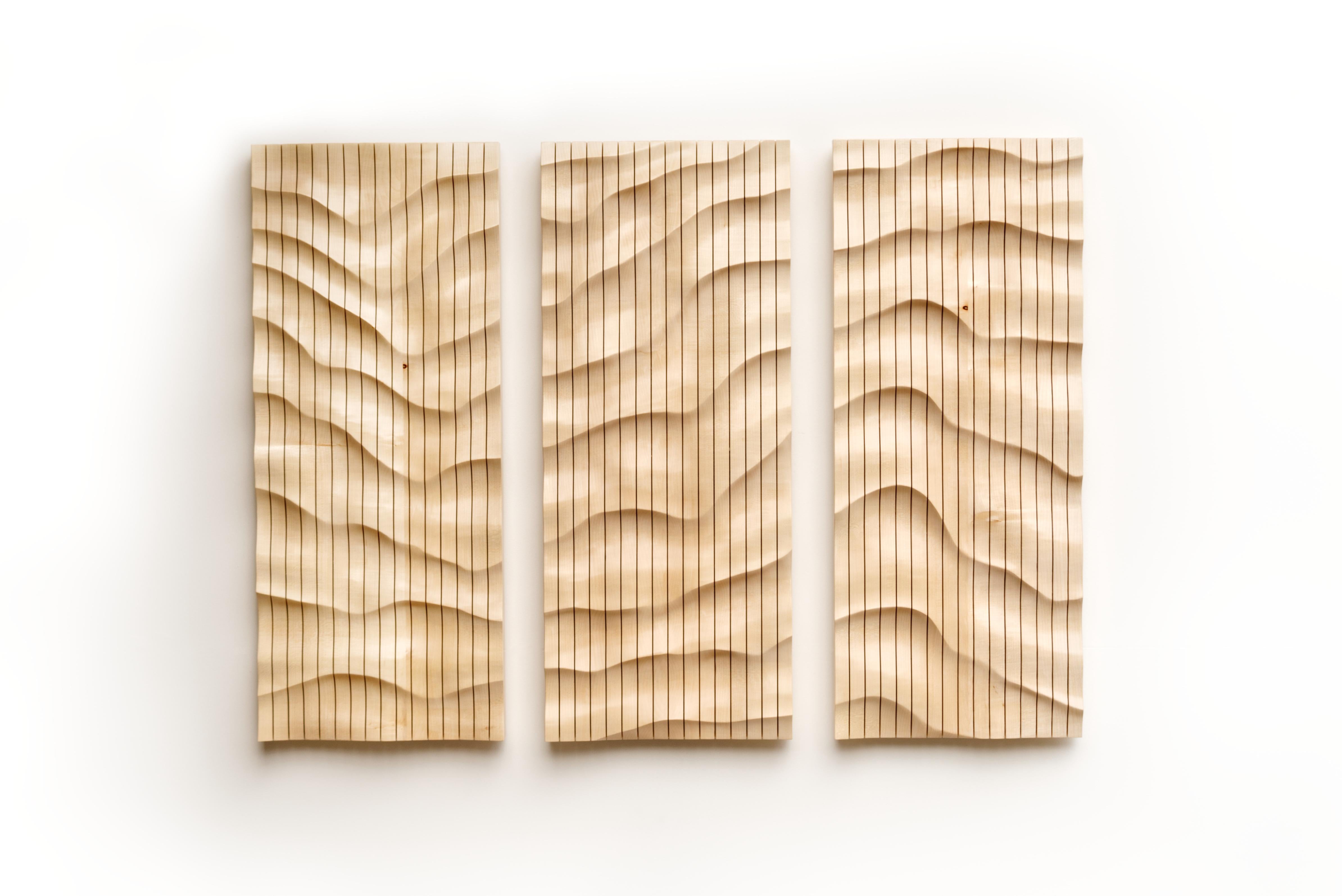 Triptych (abstract organic sculpture wall piece wood natural dynamic) - Brown Abstract Sculpture by Gabriel Tarmassi