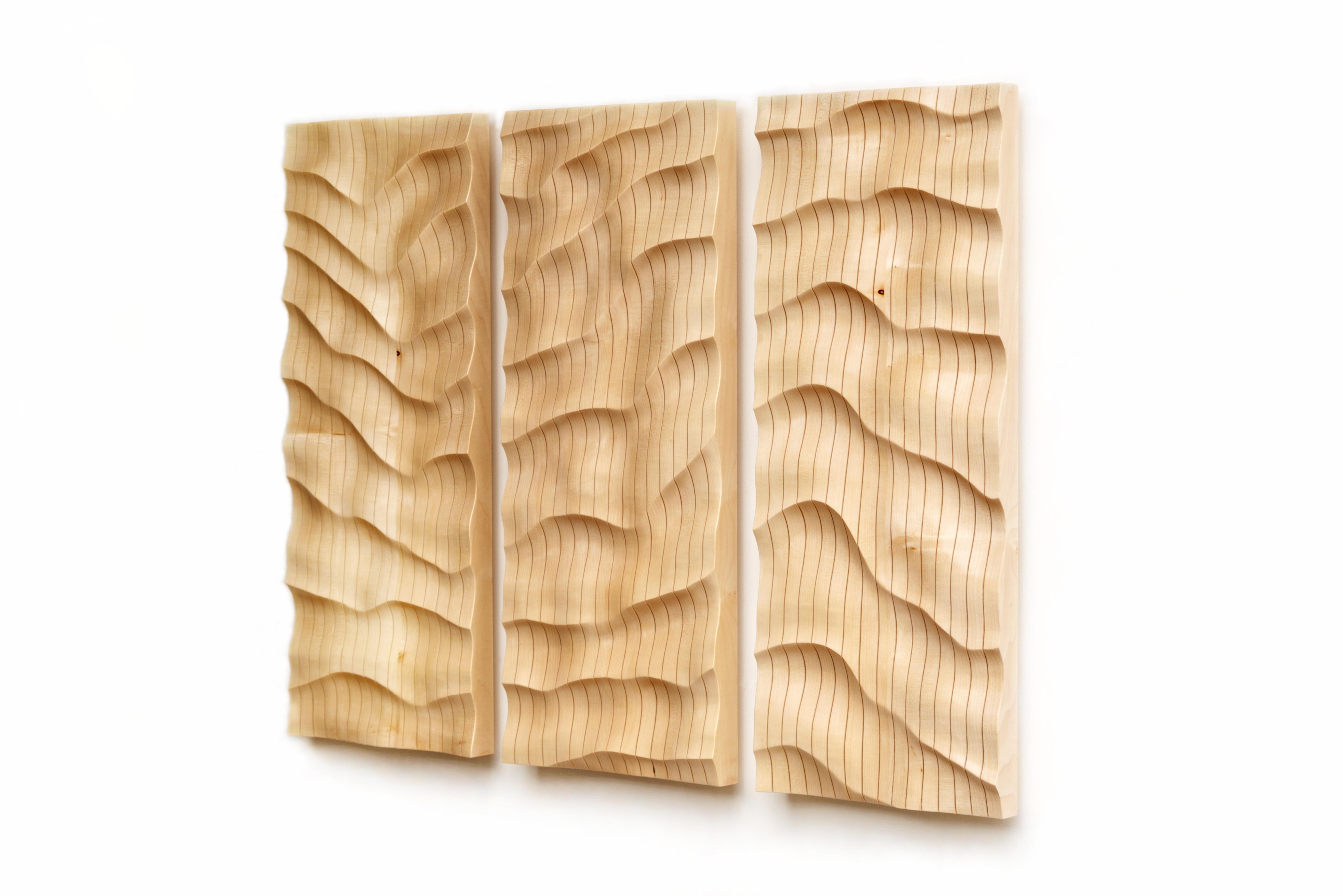 Gabriel Tarmassi Abstract Sculpture - Triptych (abstract organic sculpture wall piece wood natural dynamic)