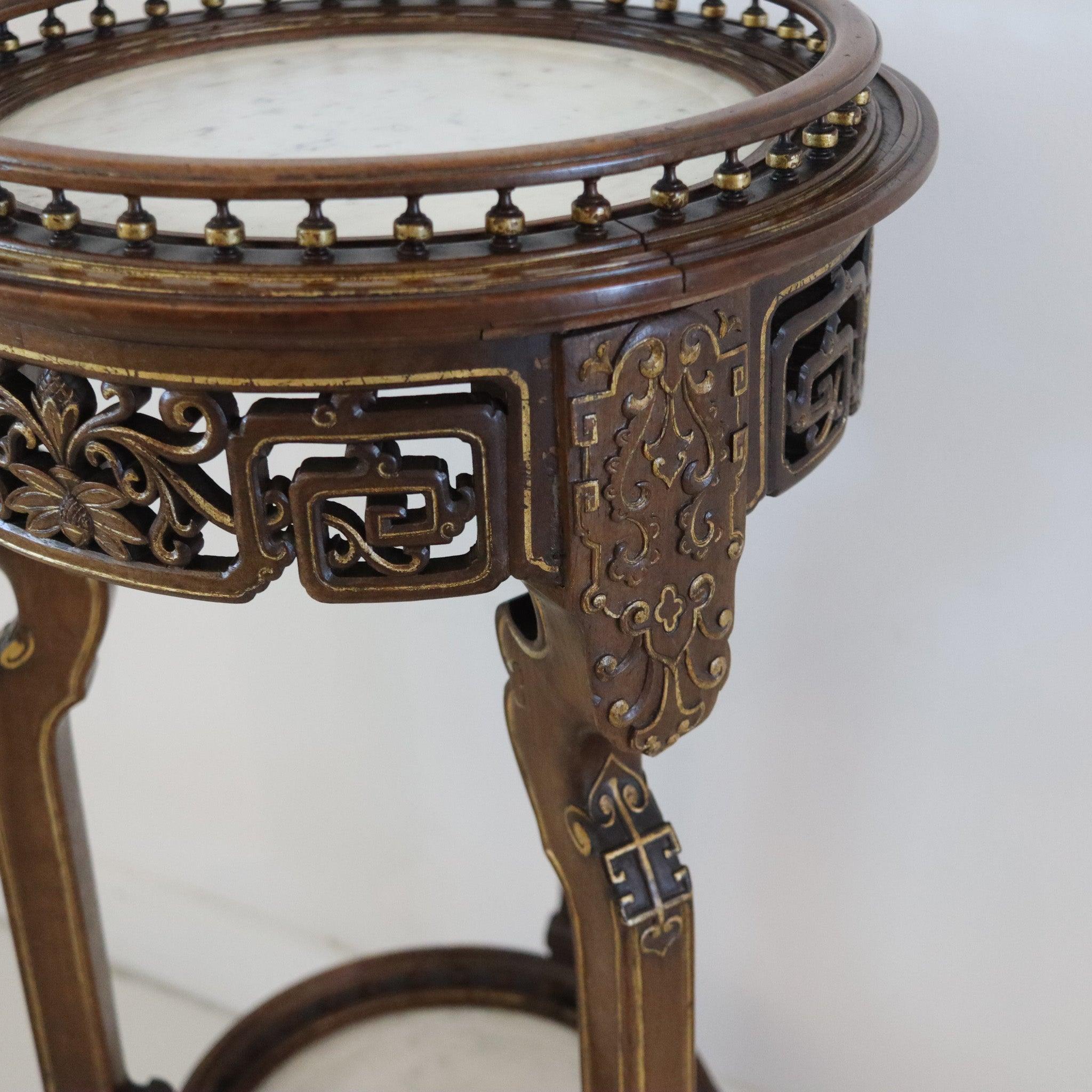 GABRIEL VIARDOT 1900 Japonisme Pedestal de dos pisos en nogal dorado y mármol Francés en venta
