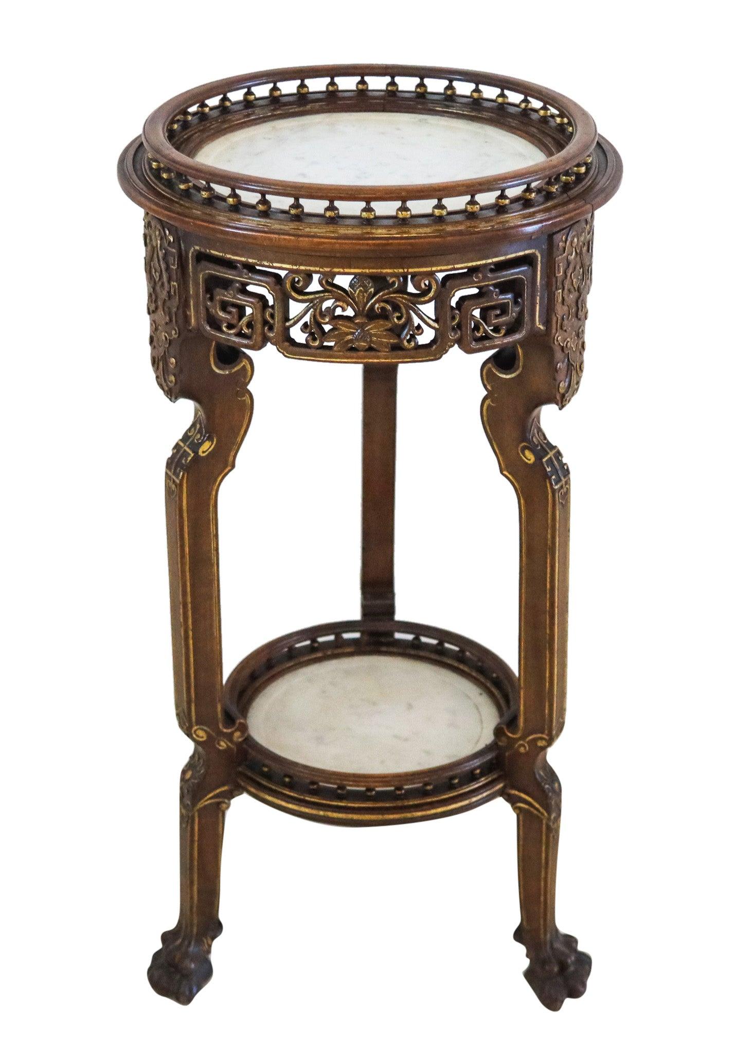 GABRIEL VIARDOT 1900 Japonisme Two Tiers Pedestal In Gilt Walnut & Marble