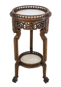 GABRIEL VIARDOT 1900 Japonisme Piédestal à deux niveaux en noyer doré et marbre