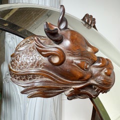 Gabriel Viardot 19th Century Carved Wooden Dragon Crescent Mirror