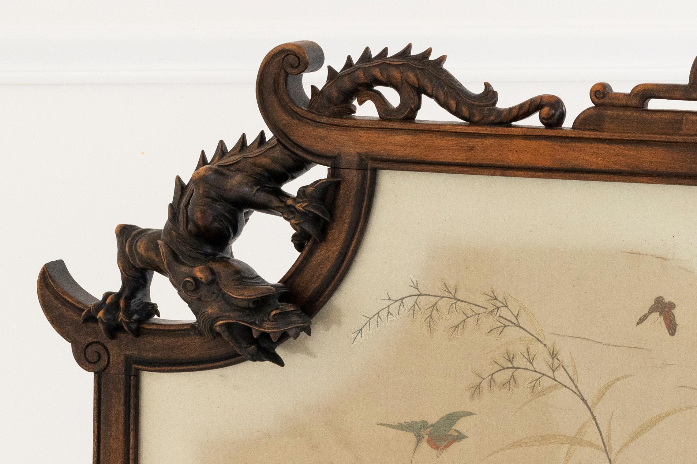 Gabriel Viardot - French 19th Century Fire Screen in Stained Wood and Dyed Silk For Sale 7