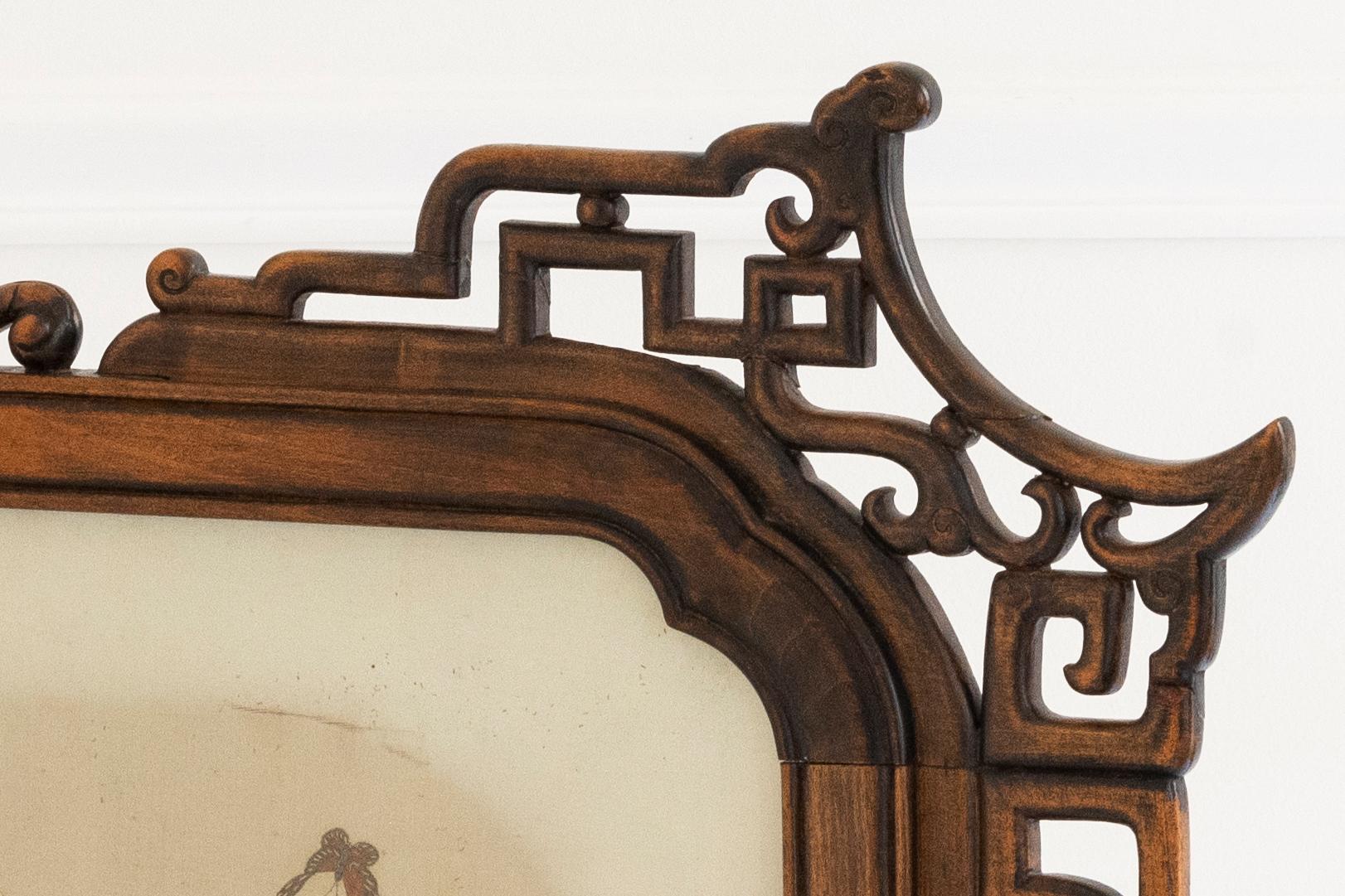 Gabriel Viardot - French 19th Century Fire Screen in Stained Wood and Dyed Silk For Sale 8