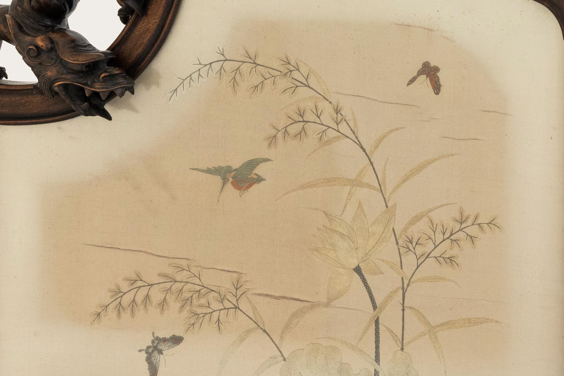 Gabriel Viardot - French 19th Century Fire Screen in Stained Wood and Dyed Silk For Sale 5