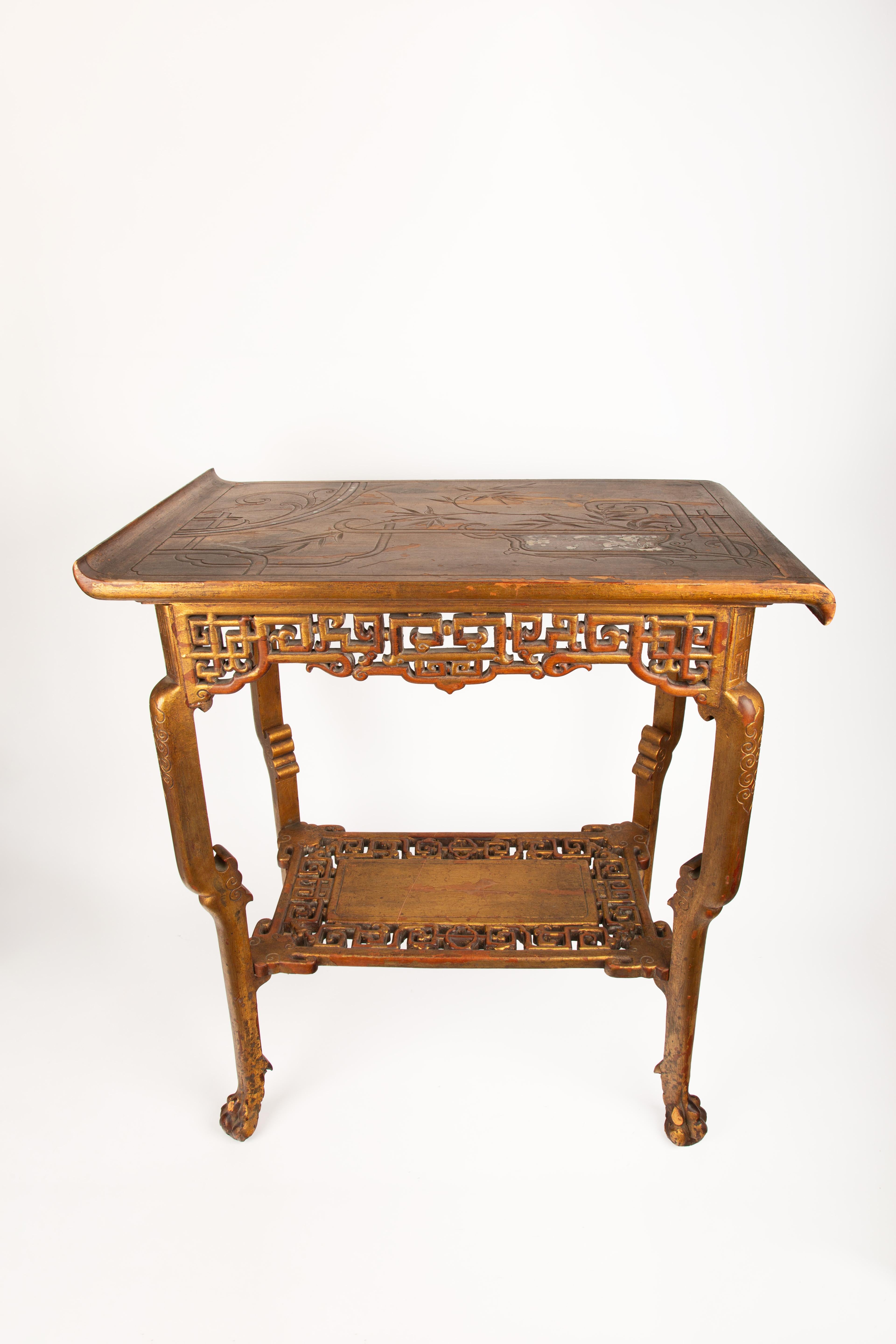 19th Century Gabriel Viardot Chinoiserie Two-Tier Table with Mother-of-Pearl Inlay For Sale