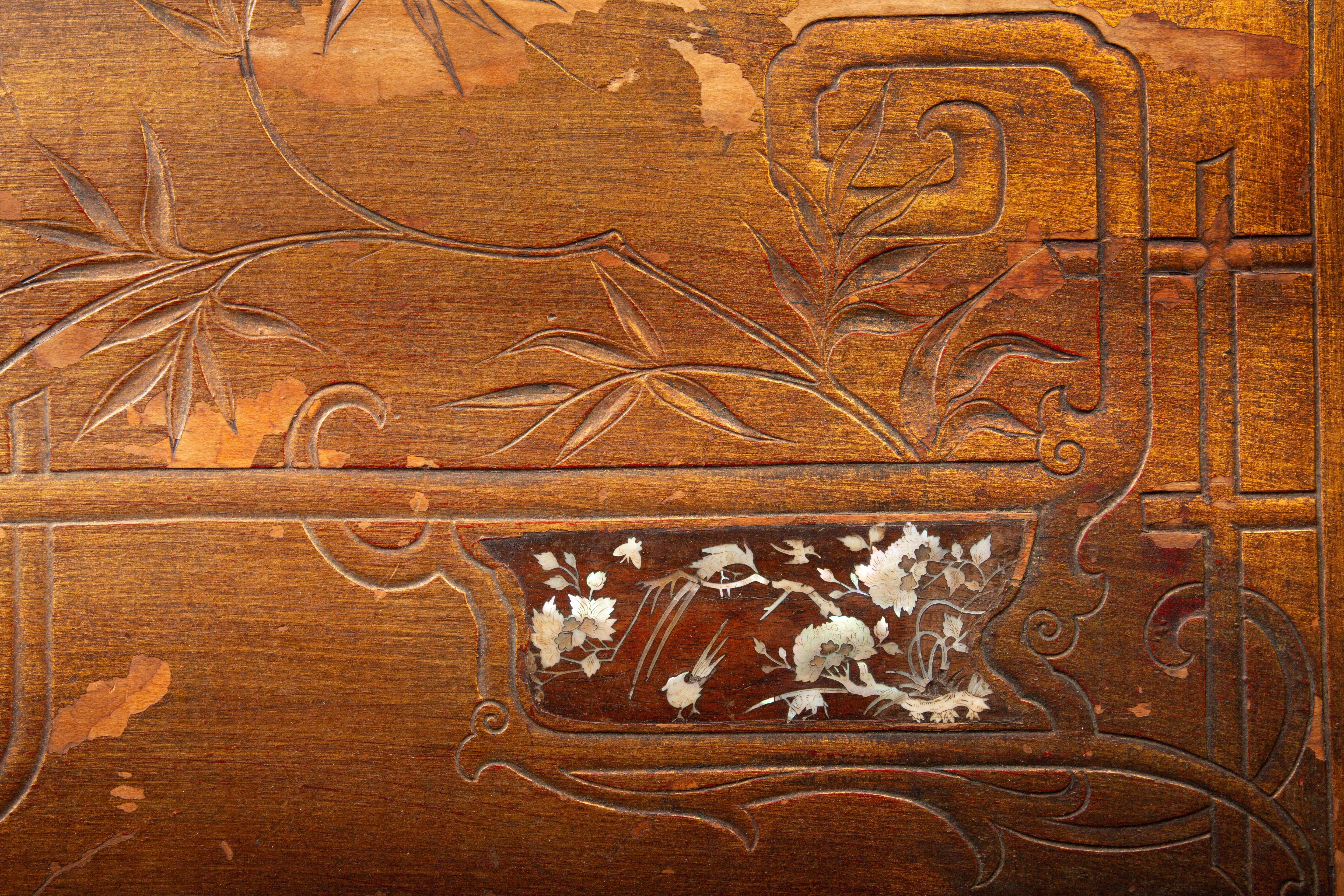 Wood Gabriel Viardot Chinoiserie Two-Tier Table with Mother-of-Pearl Inlay For Sale