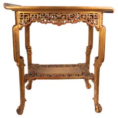 Antique Gabriel Viardot Chinoiserie Two-Tier Table with Mother-of-Pearl Inlay