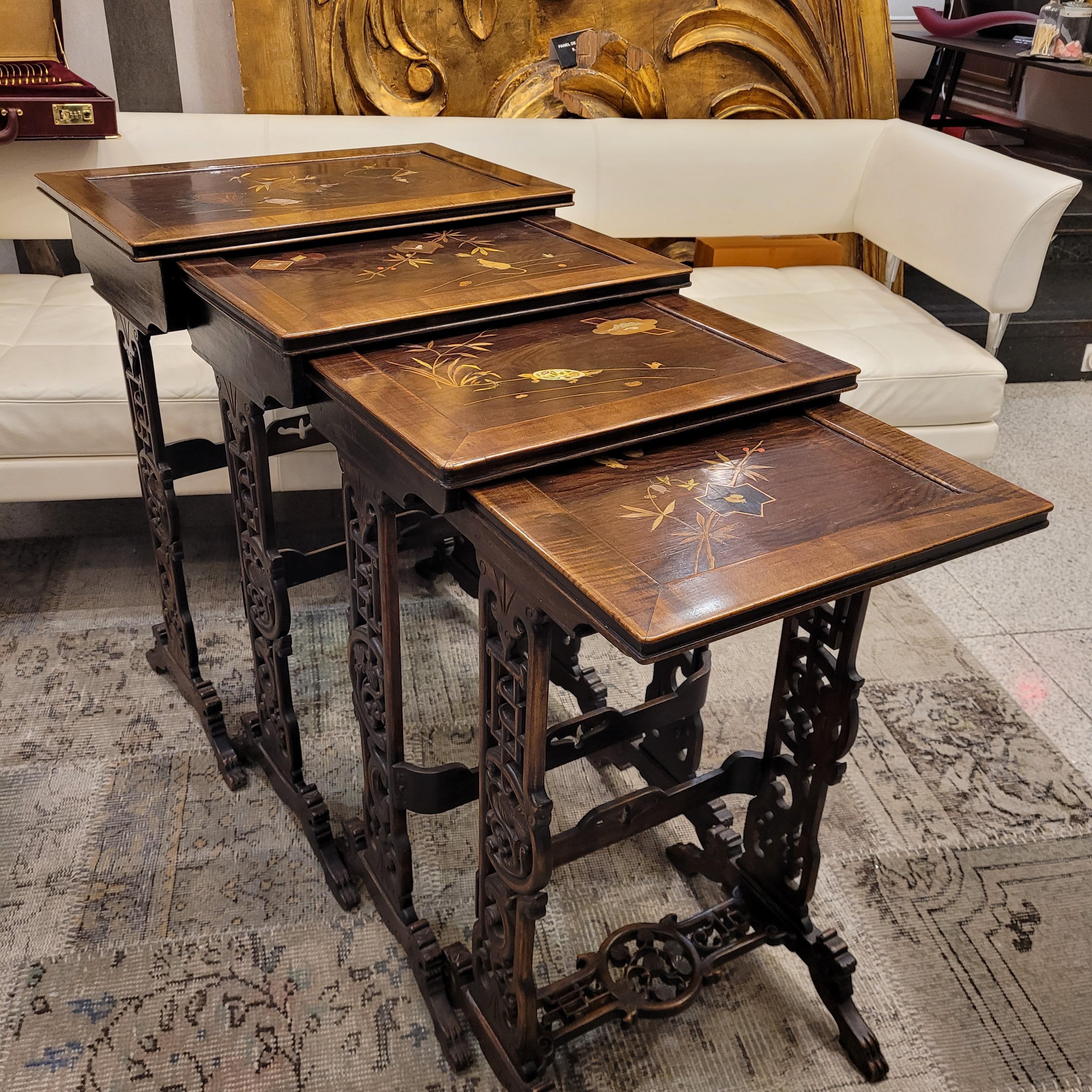 Hand-Crafted Gabriel Viardot  French Nest of 4 tables japanese  Art Nouveau For Sale