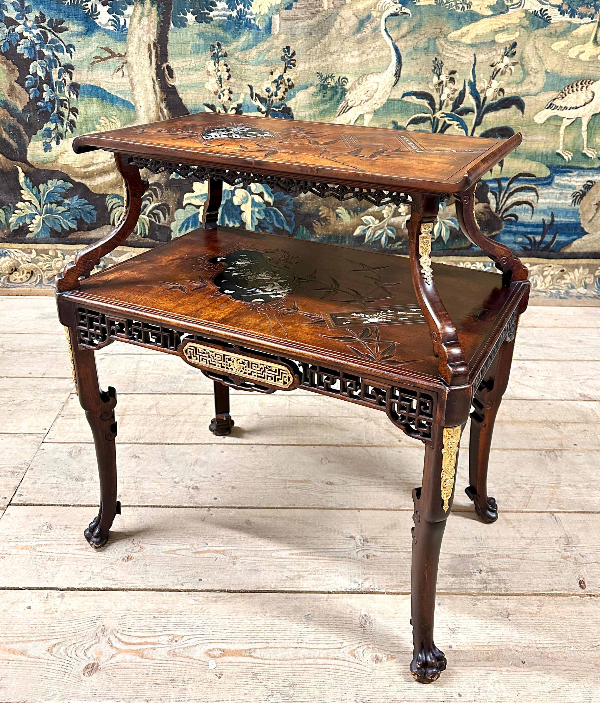 Gabriel Viardot - Tea Table In Carved Wood, Napoleon III For Sale 4